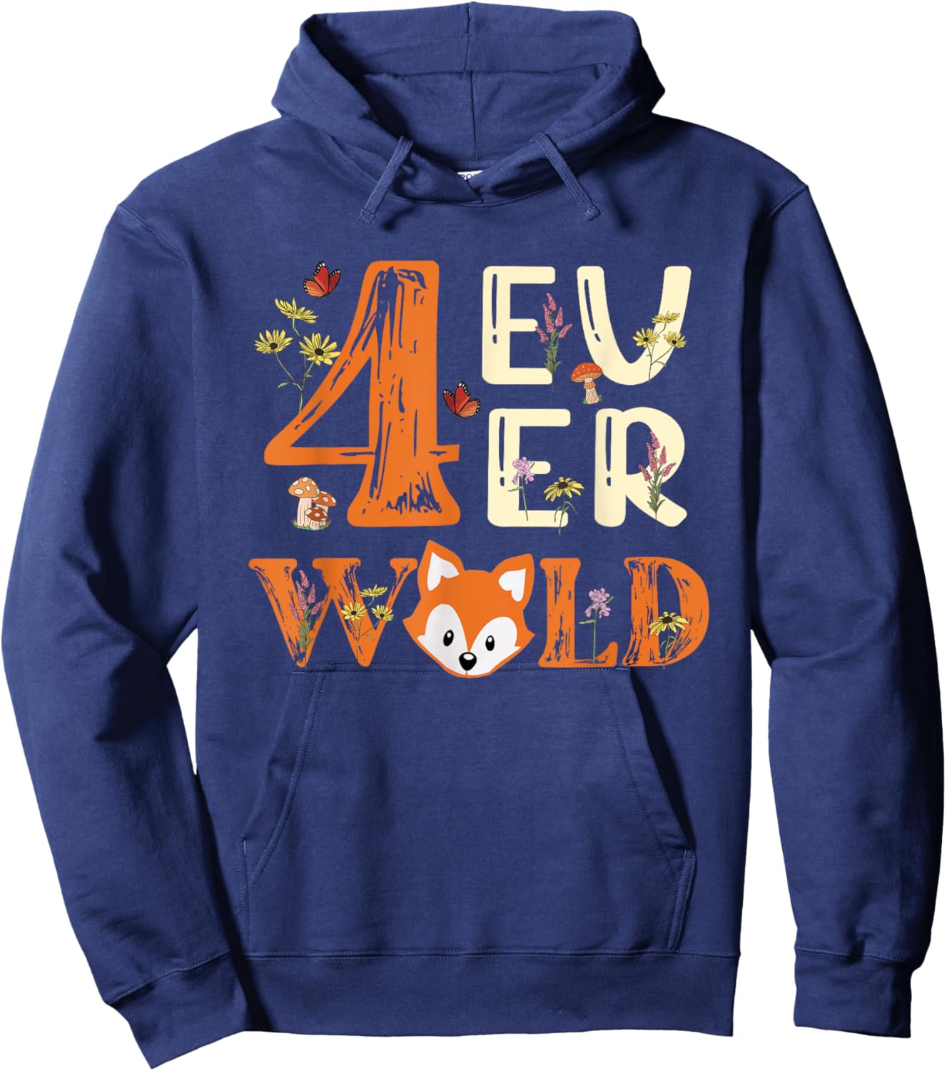 4 Ever Wild Birthday Decorations Girl Fox 4th Birthday Party Hoodie - Hoodie | Navy