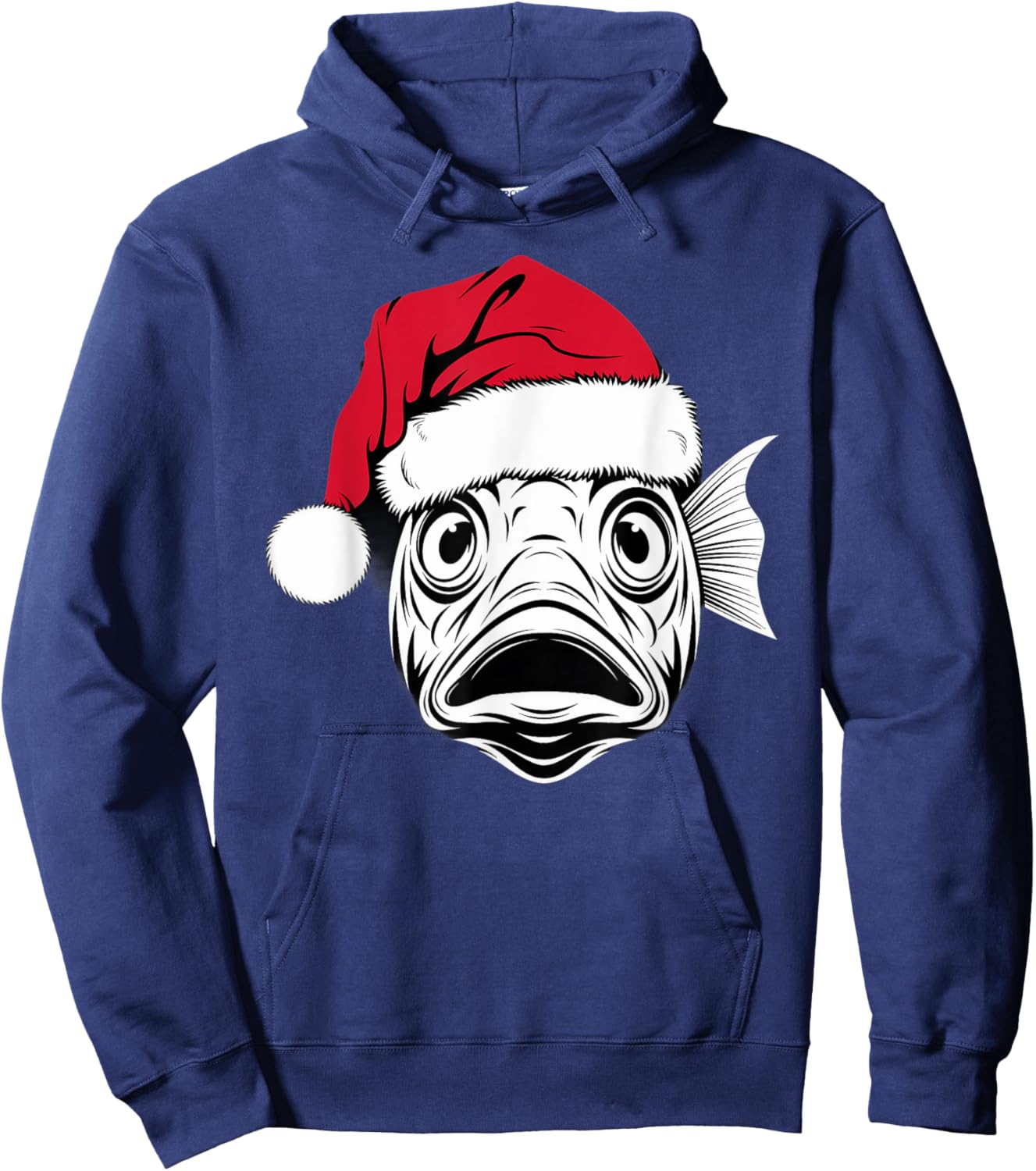 Funny Santa Fish on Marry Christmas Fish Hoodie - Hoodie | Navy