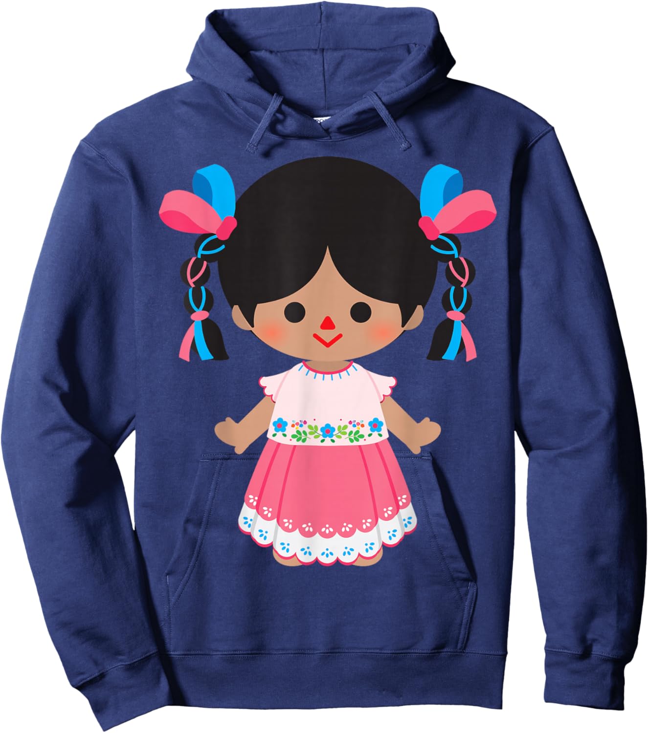 Mexican Doll Maria Mazahua Otomi Lele Traditional Handmade Hoodie - Hoodie | Navy