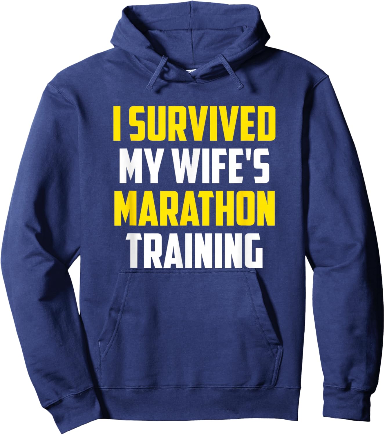 Runner Spouse Apparel - I Survived My Wife's Marathon Training - Men's Black Funny Training - Small - - Short Sleeve Hoodie - Hoodie | Navy