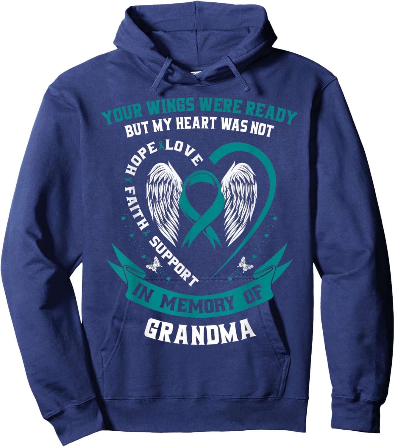 Ovarian Cancer Shirts Grandma Teal Awareness Ribbon Shirt Hoodie - Hoodie | Navy
