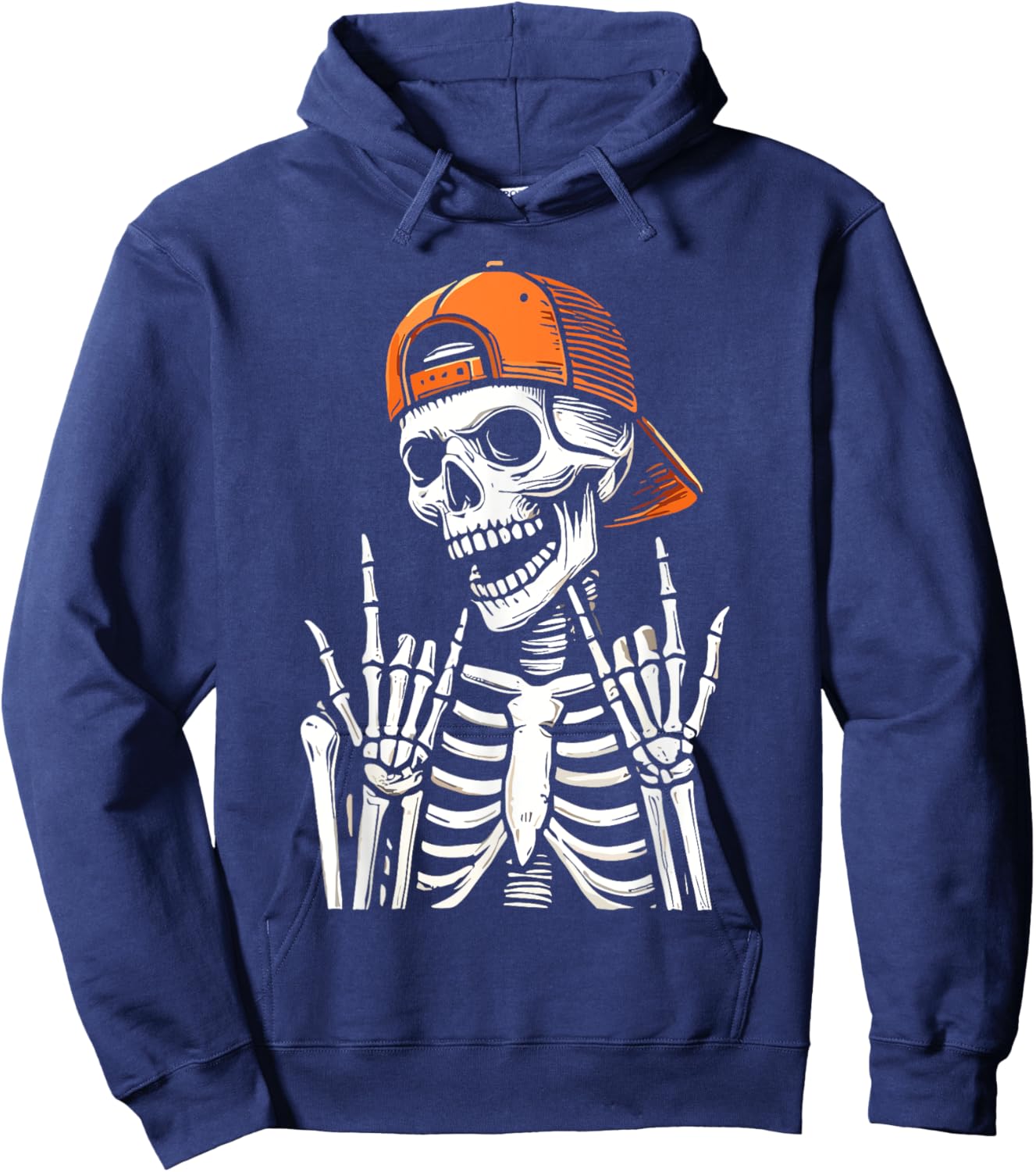 Halloween Rocker Skeleton Cap Skater Hoodie - Hoodie | Navy