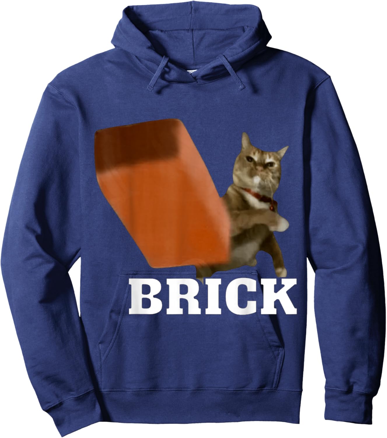 Cat Throwing Brick Funny Meme Cute Hoodie - Hoodie | Navy
