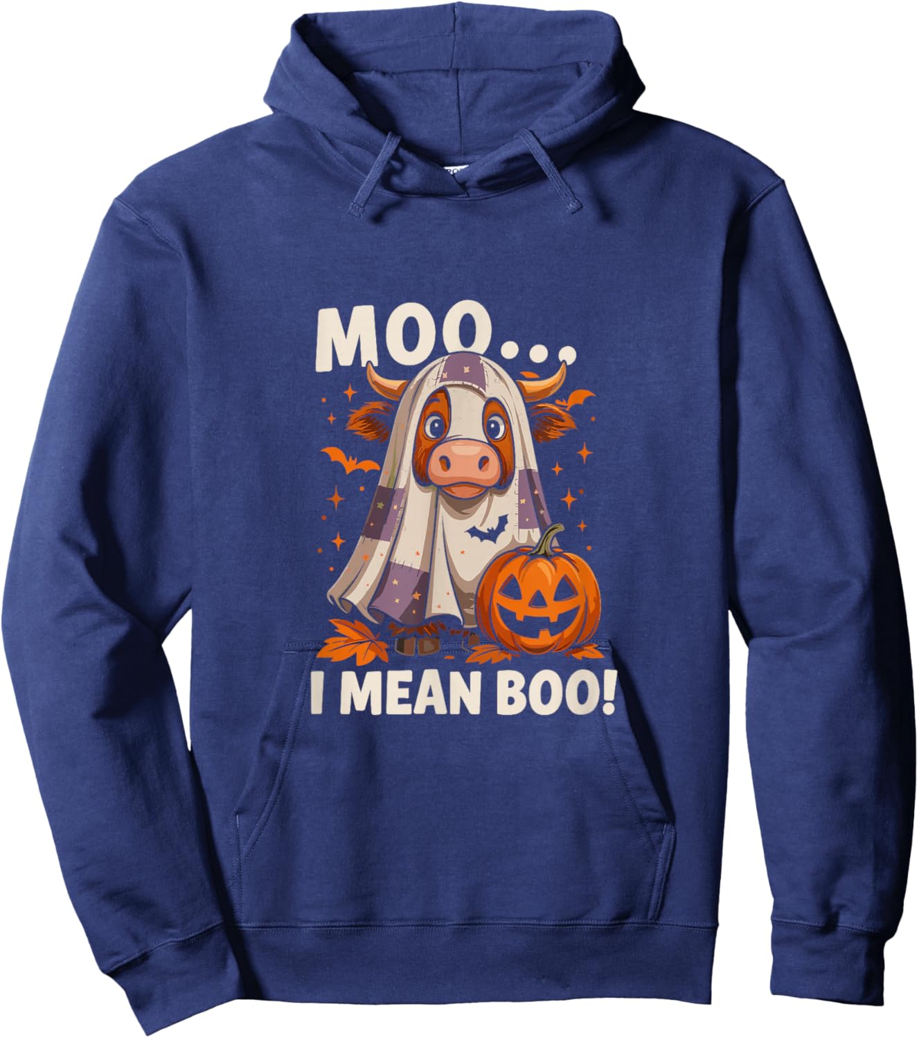 Moo I Mean Boo Funny Ghost Cows Halloween Highland Cow Hoodie - Hoodie | Navy