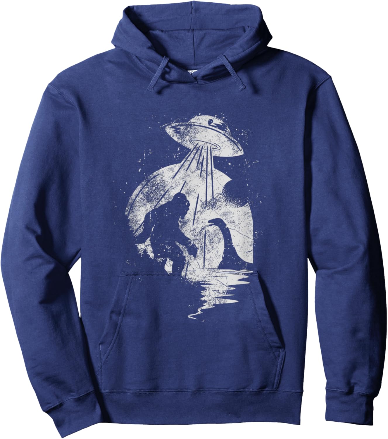 Bigfoot And Loch Ness Monster Being Abducted By A UFO Hoodie - Hoodie | Navy