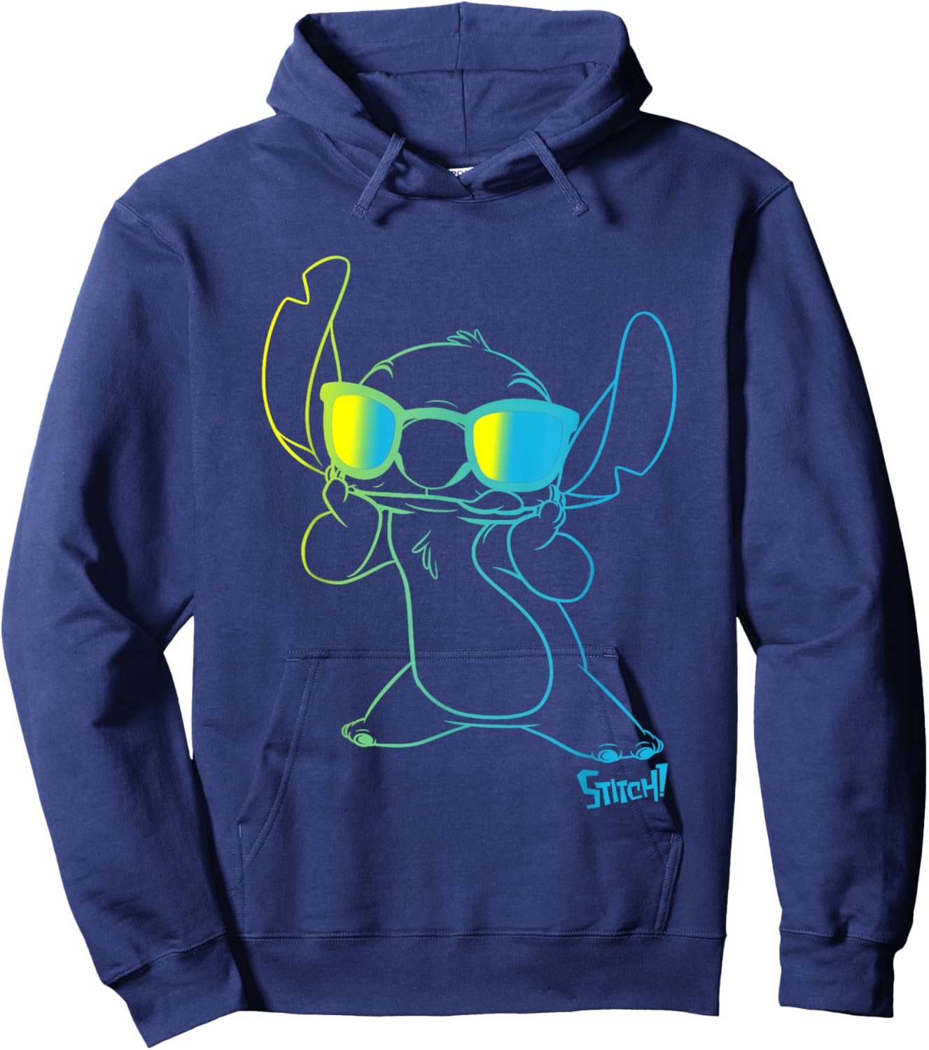 Disney Lilo & Stitch Cool Stitch Neon Outline Chest Portrait Hoodie - Hoodie | Navy