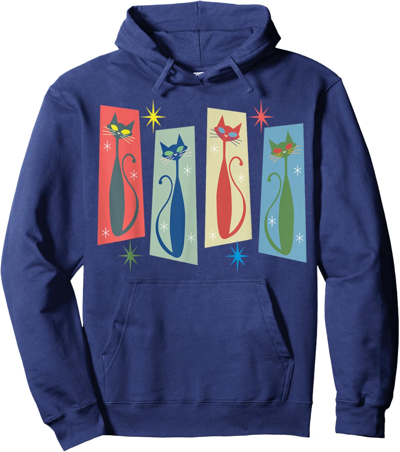 Mid Century Modern Cat Art Atomic Cats Vintage Retro Women Hoodie - Hoodie | Navy