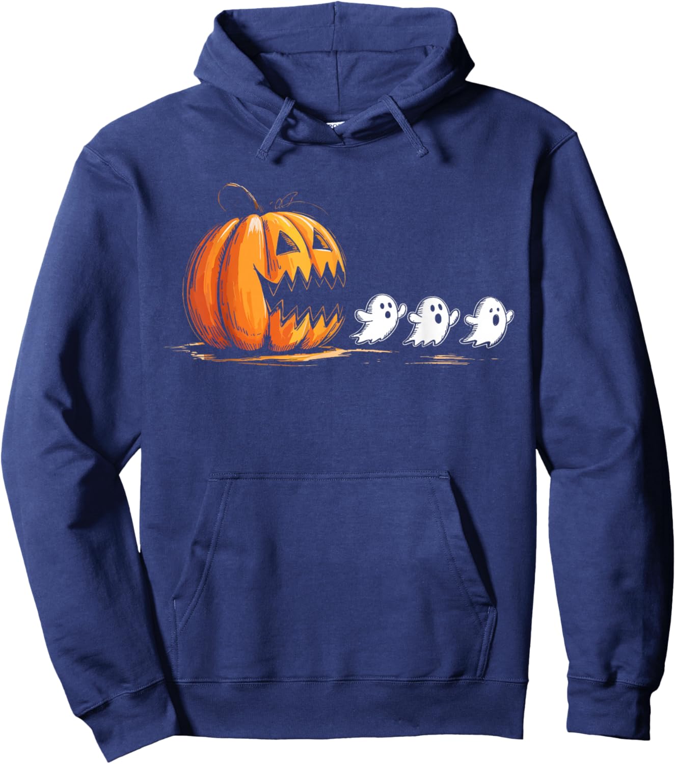 Halloween Gamer Pumpkin Eating Ghost Costume Men Boys Kids Hoodie - Hoodie | Navy