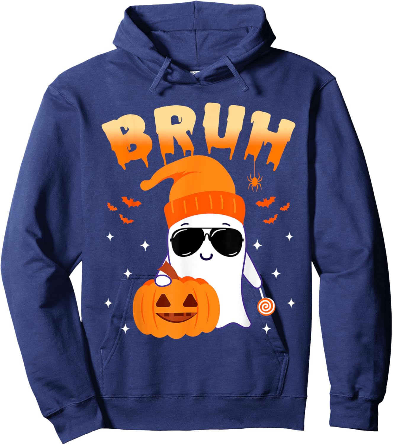 Bruh Ghost Halloween Cute Ghost Trick Or Treat Candy Kids Hoodie - Hoodie | Navy