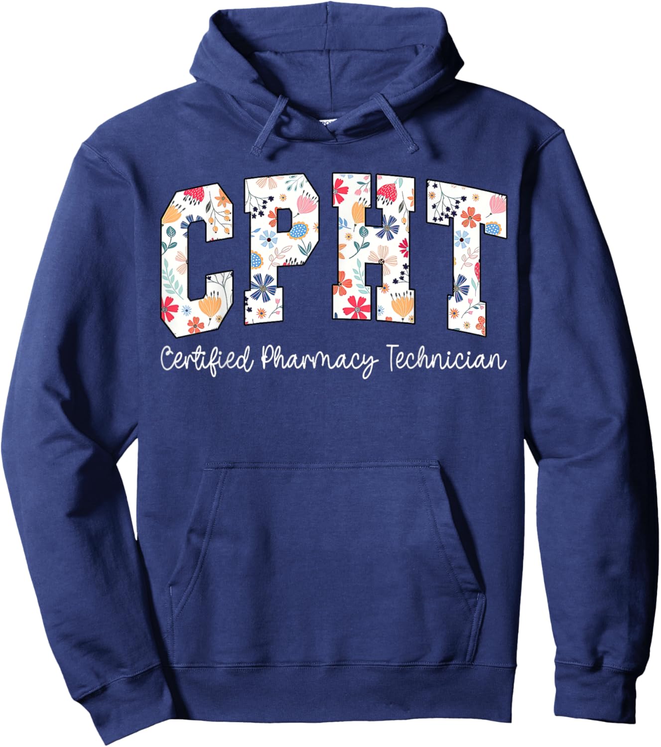 Retro Floral CPHT Certified Pharmacy Technician Pharmacist Hoodie - Hoodie | Navy