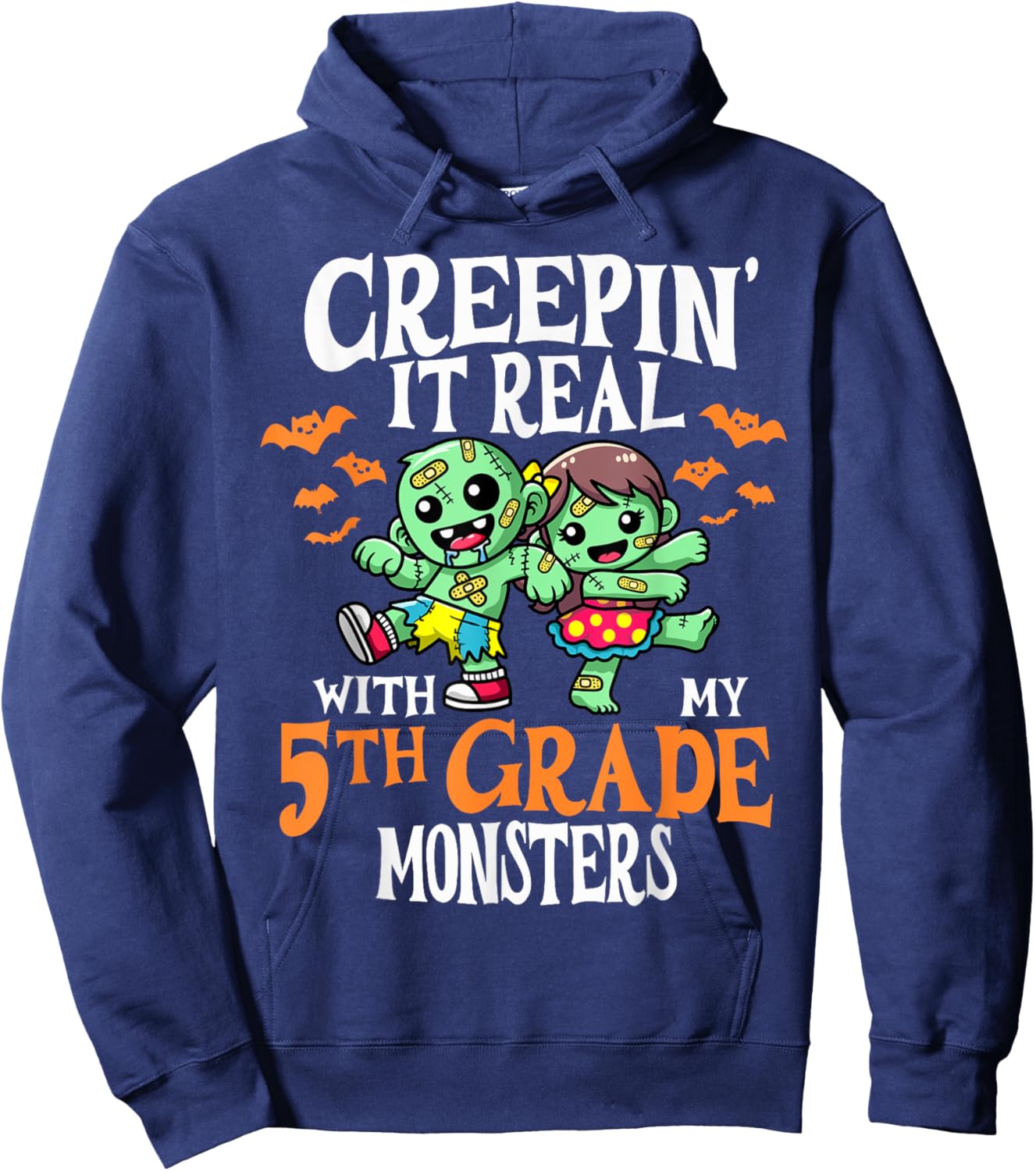 Creepin It Real Monster School 5th Grade Teacher Halloween Hoodie - Hoodie | Navy