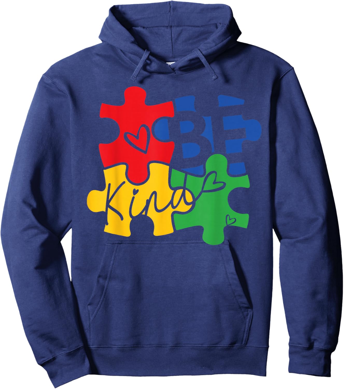 BE KIND Autism Awareness Puzzle Pieces Autism Support Kids Hoodie - Hoodie | Navy