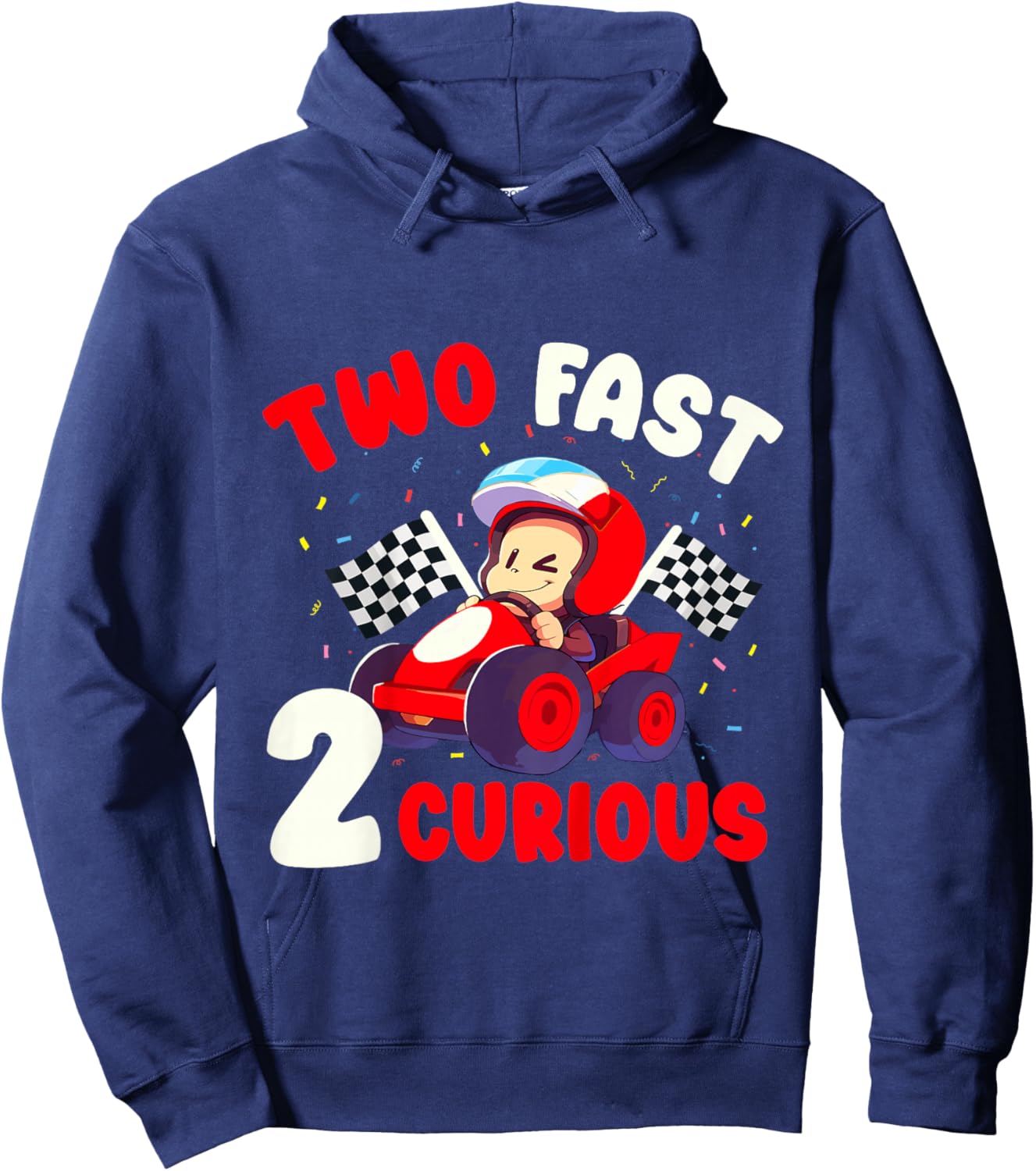 Two Fast 2 Curious Racing Car 2nd Birthday Boys Family Boy Hoodie - Hoodie | Navy