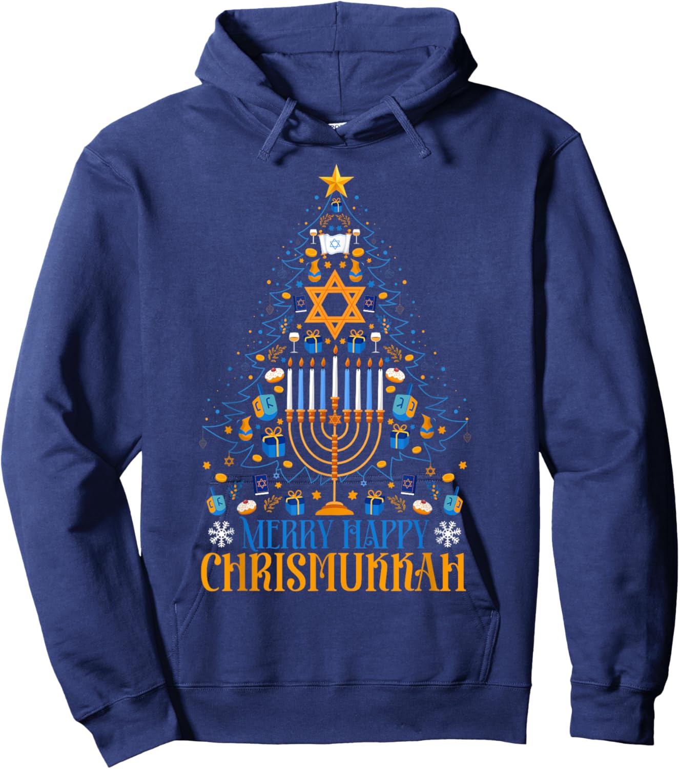 Merry Happy Christmukkah Jewish Christmas Hanukkah Chanukah Hoodie - Hoodie | Navy