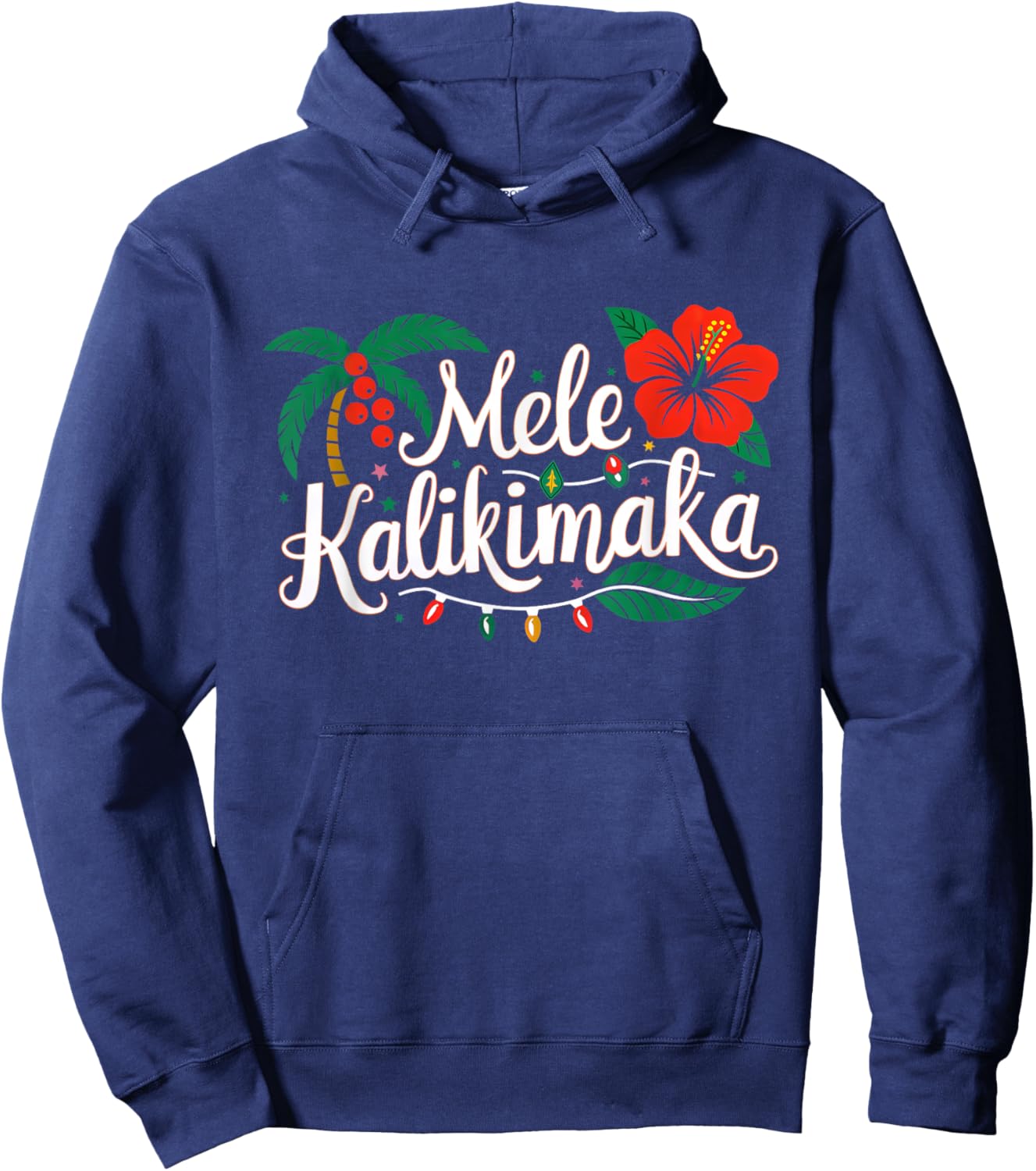 Mele Kalikimaka Hibiscus Palm Waikiki Big Island Christmas Hoodie - Hoodie | Navy
