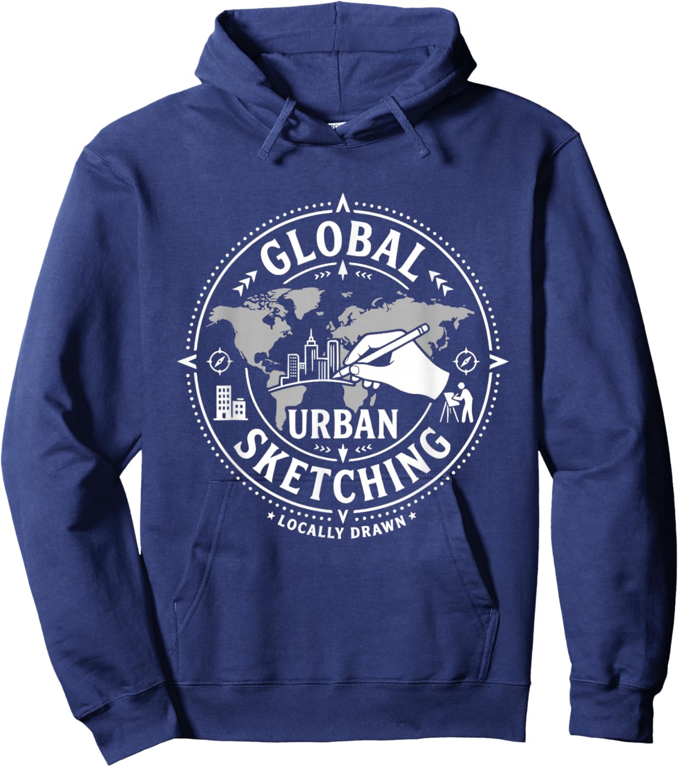 Urban Sketching Artiste Global Ville Drawing Hoodie - Hoodie | Navy