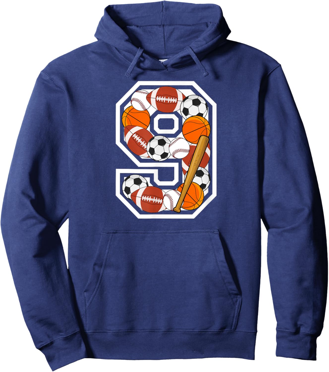 9th Birthday Sports Birthday Party 9 Year Old Boy Hoodie - Hoodie | Navy