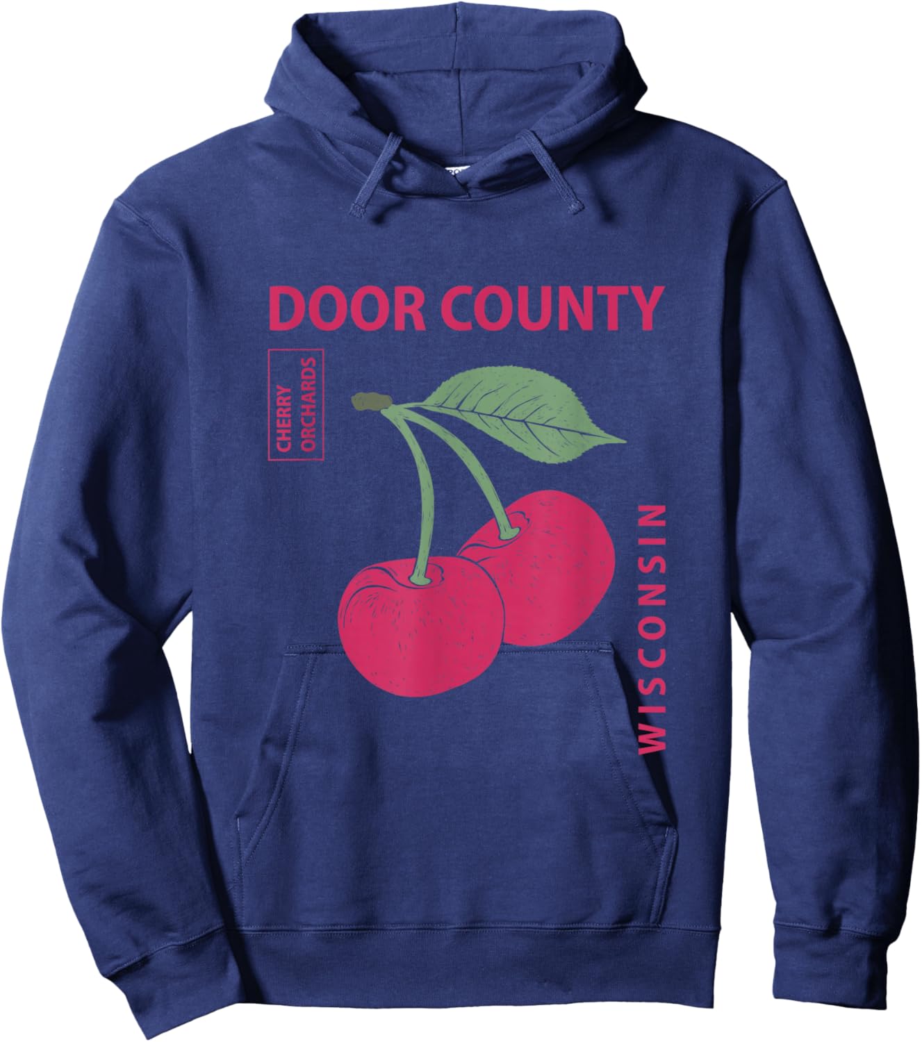 Door County Wisconsin Pink Cherries Vintage Hoodie - Hoodie | Navy