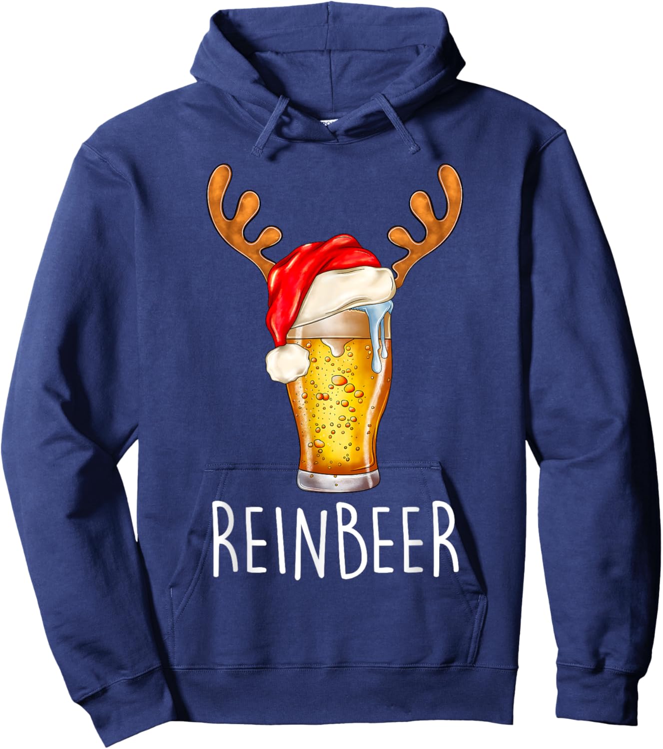 Winedeer Reinbeer Santa Hat Reindeer Couple Xmas Matching Hoodie - Hoodie | Navy