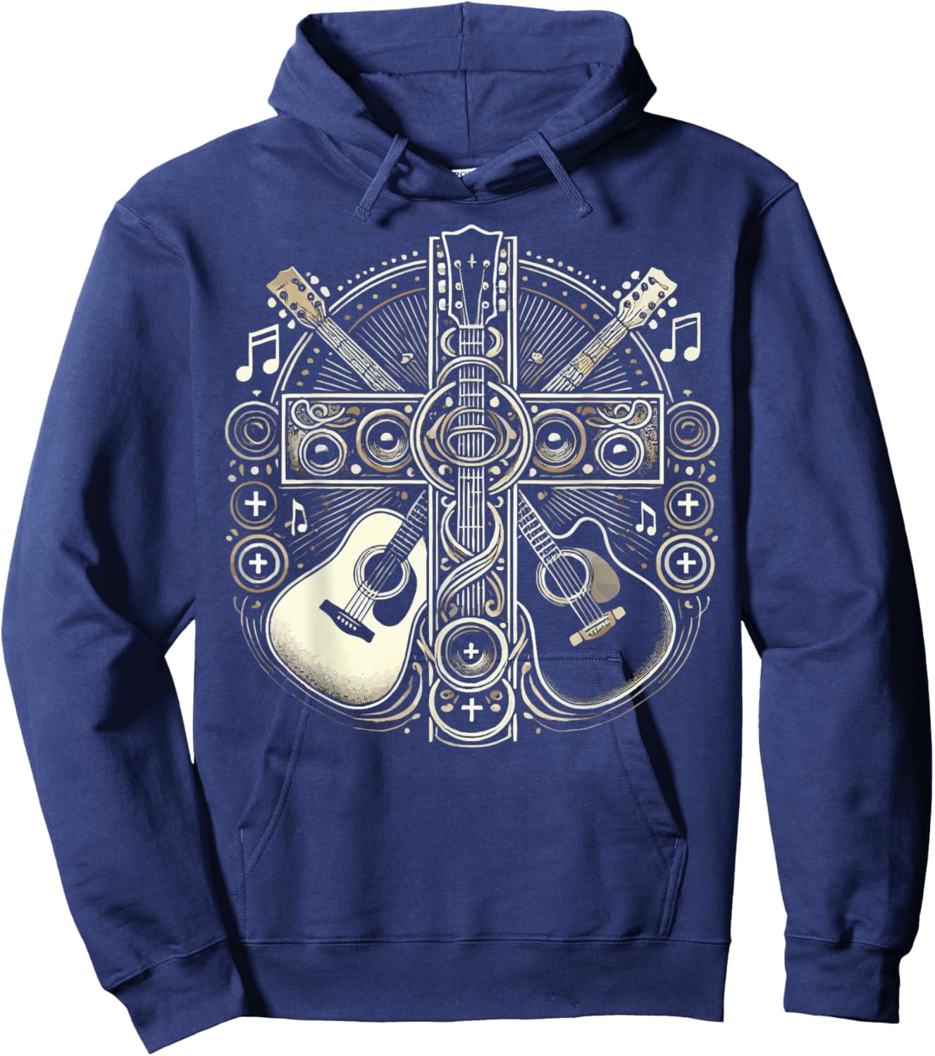 Acoustic Electric Guitar Cross Christian God Jesus Crucifix Hoodie - Hoodie | Navy