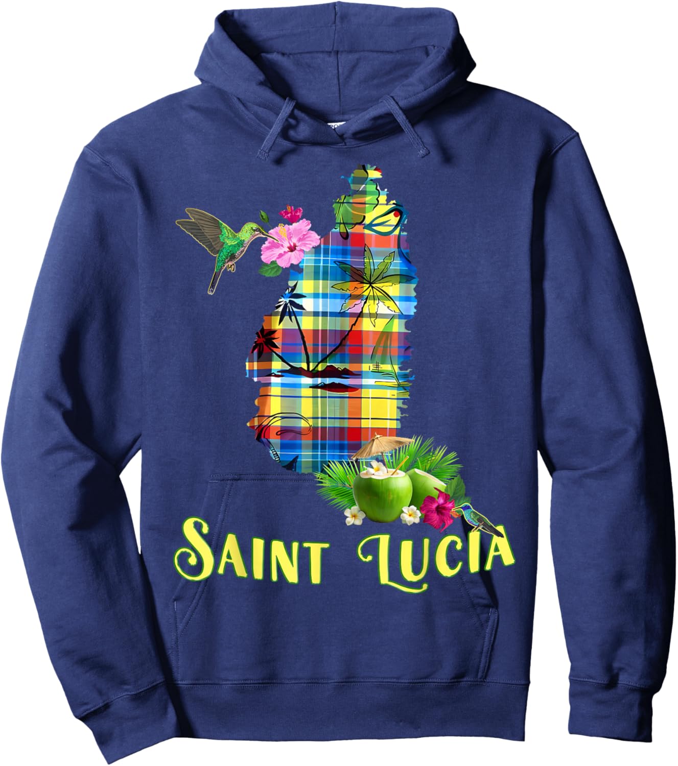 Saint Lucia Treasure Of The Caribbean Madras Heritage Hoodie - Hoodie | Navy