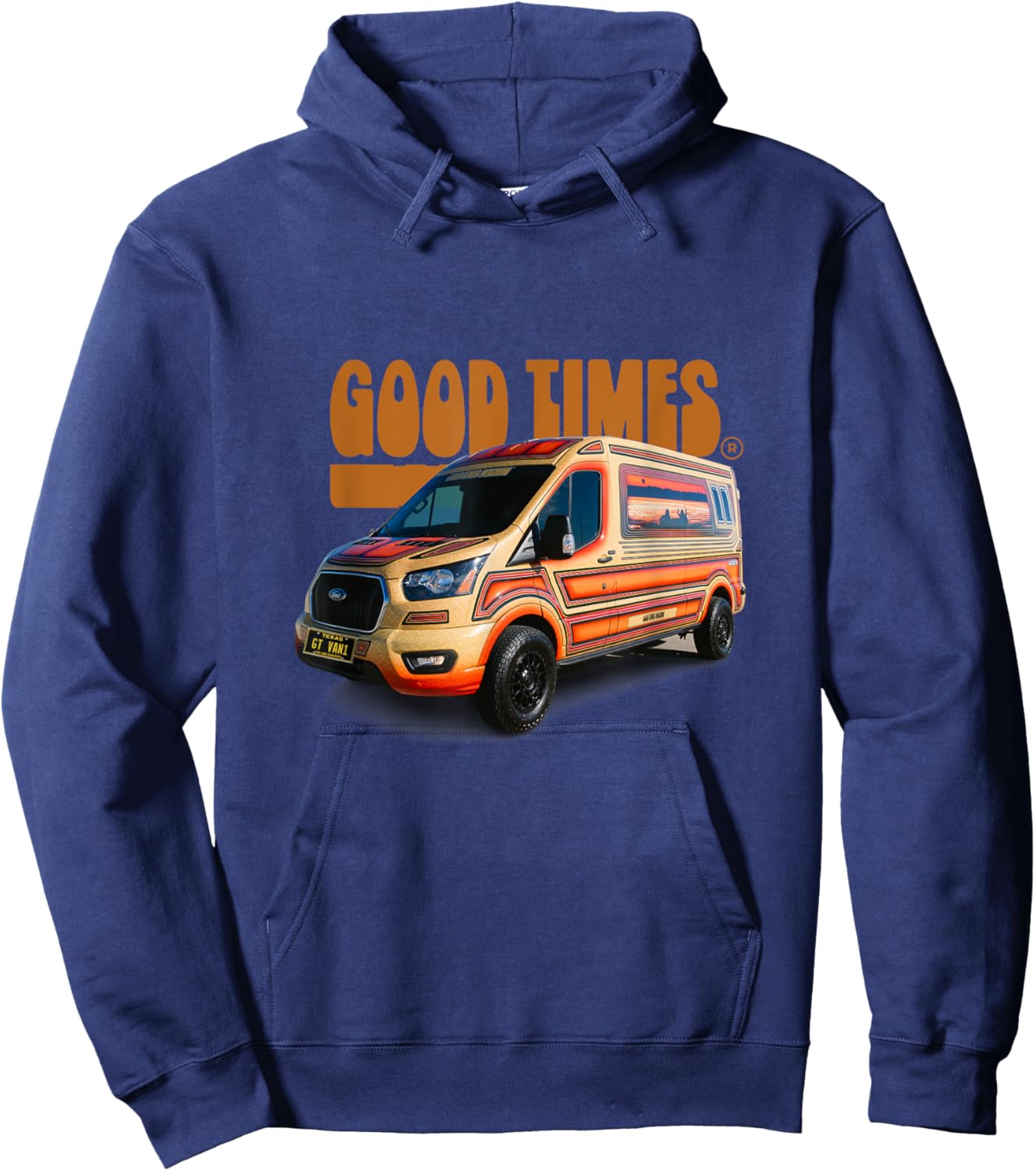 GOODTIMESVANS.com -Adults Kids Black Small Classic Fit Cotton 100% Short Sleeve Custom Design Retro-Modern Custom Van Lightweight Classic Fit Double Cuff Pull On 0 Pockets Hoodie - Hoodie | Navy