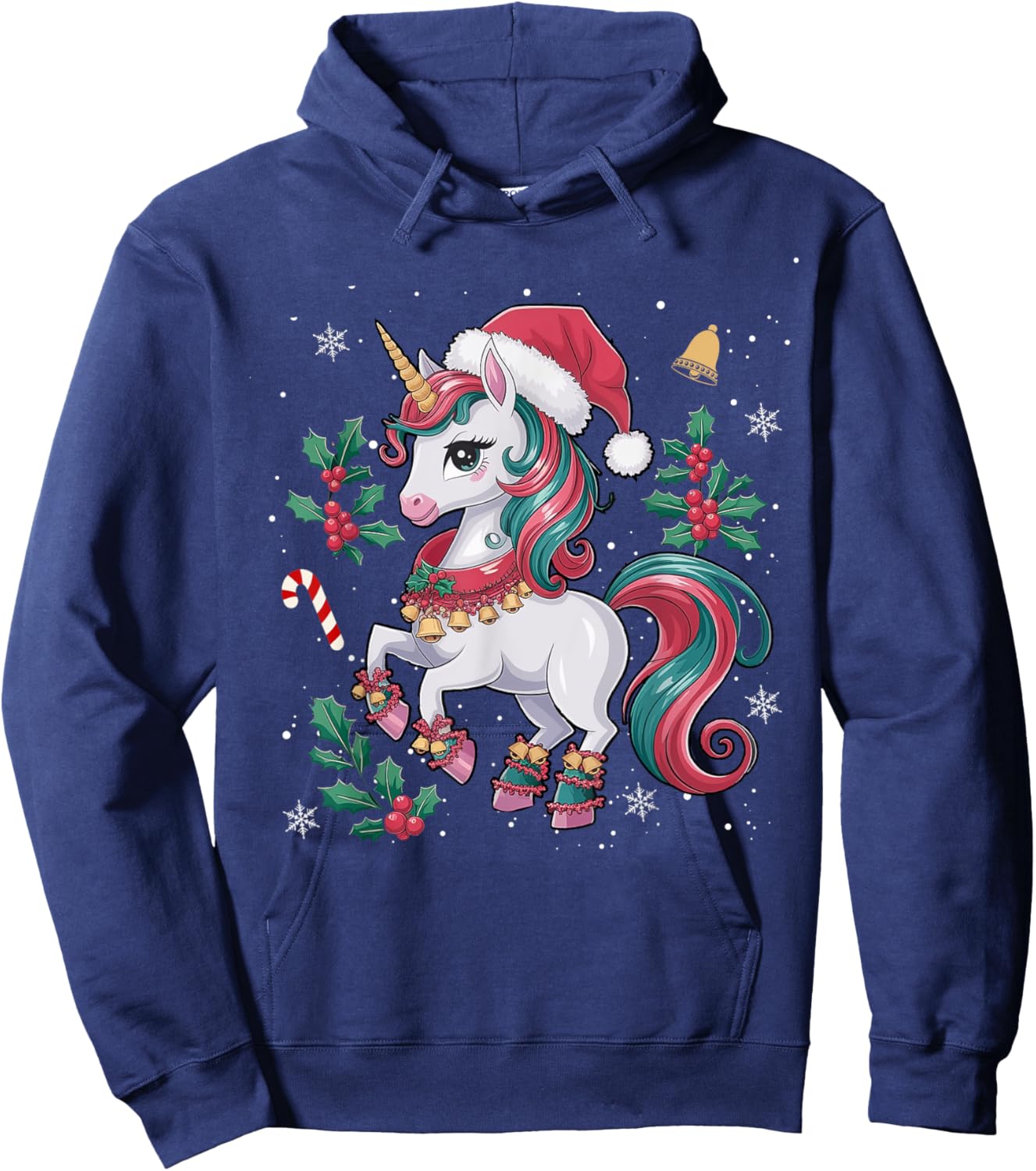 Cute Unicorn Christmas Girls Kids Toddler Xmas Santa Unicorn Hoodie - Hoodie | Navy