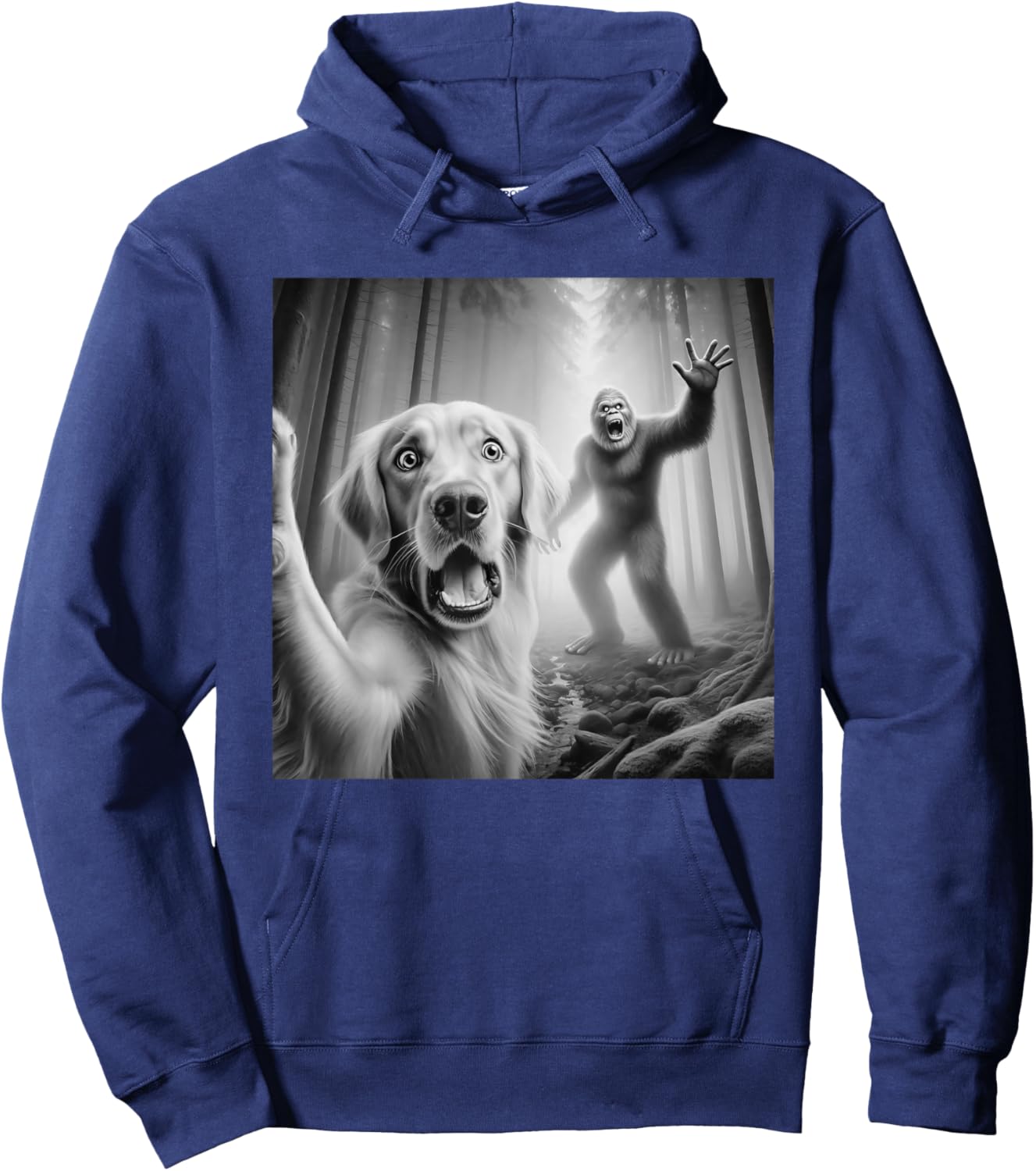Funny Golden retriever Selfie with bigfoot sasquatch Hoodie - Hoodie | Navy