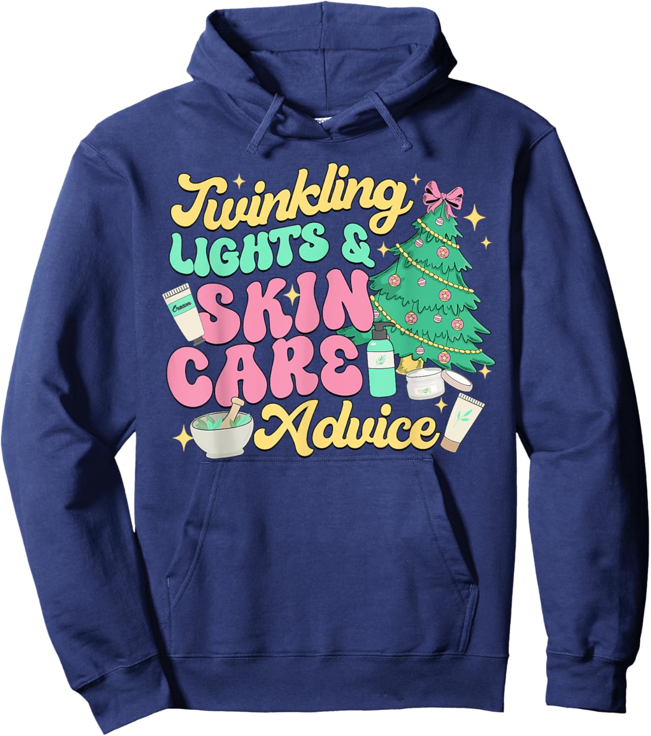 Twinkling Lights & Skin Care Advice, Dermatology Nurse Xmas Hoodie - Hoodie | Navy