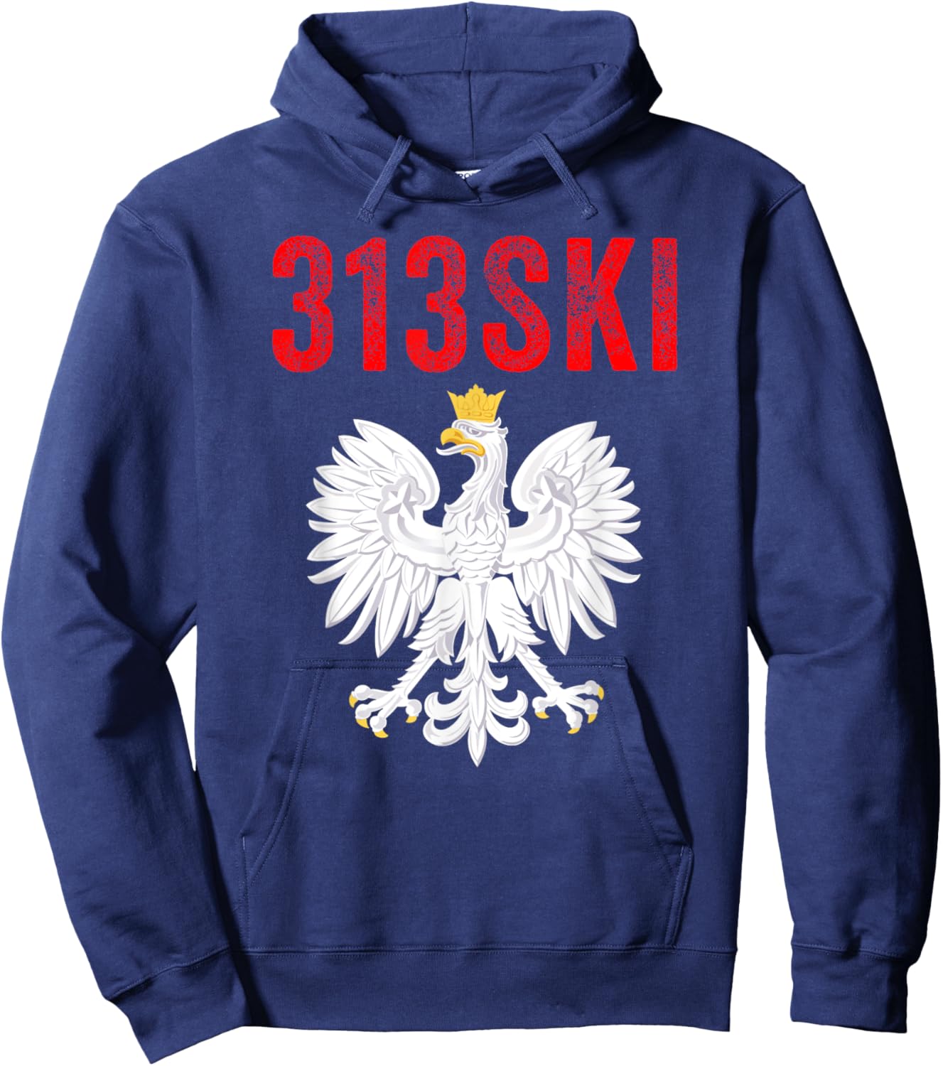 313SKI Detroit Michigan Area Code 313 Polska Polish Pride Hoodie - Hoodie | Navy