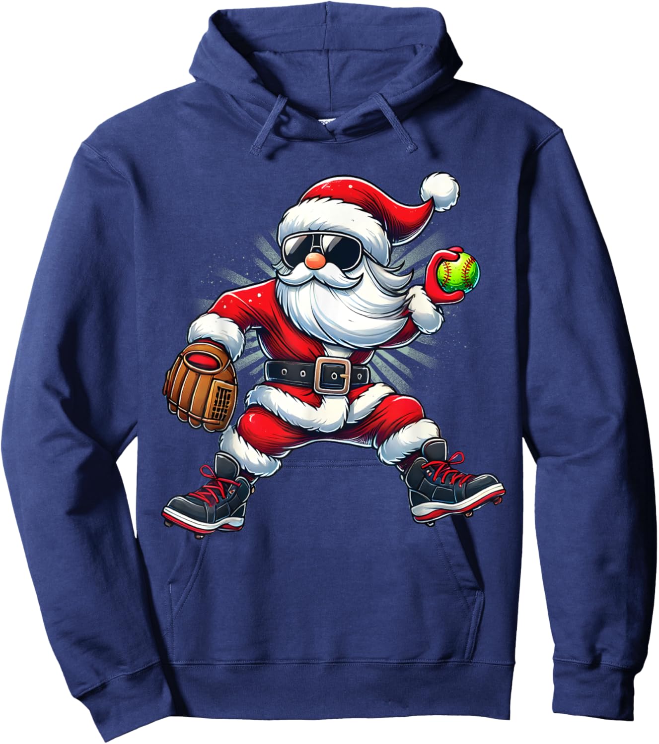 Santa Playing Softball as Pitcher Boys Kids Teens Christmas Hoodie - Hoodie | Navy