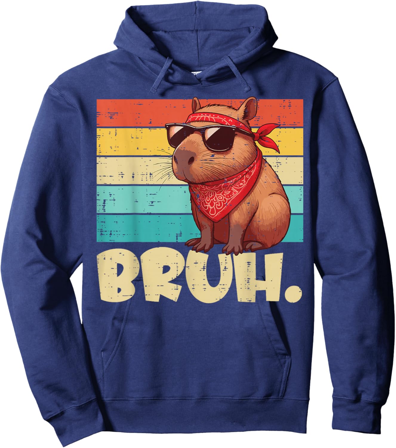 Capybara Bruh Bandana Retro Capy Meme Rodent Women Men Kids Hoodie - Hoodie | Navy
