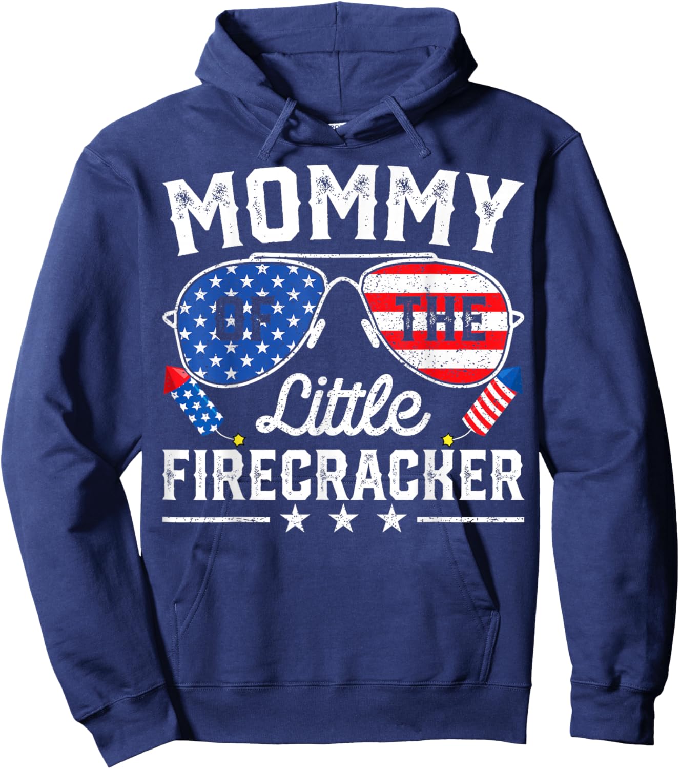4th of July Birthday Mom Mommy Of The Little Firecracker Hoodie - Hoodie | Navy