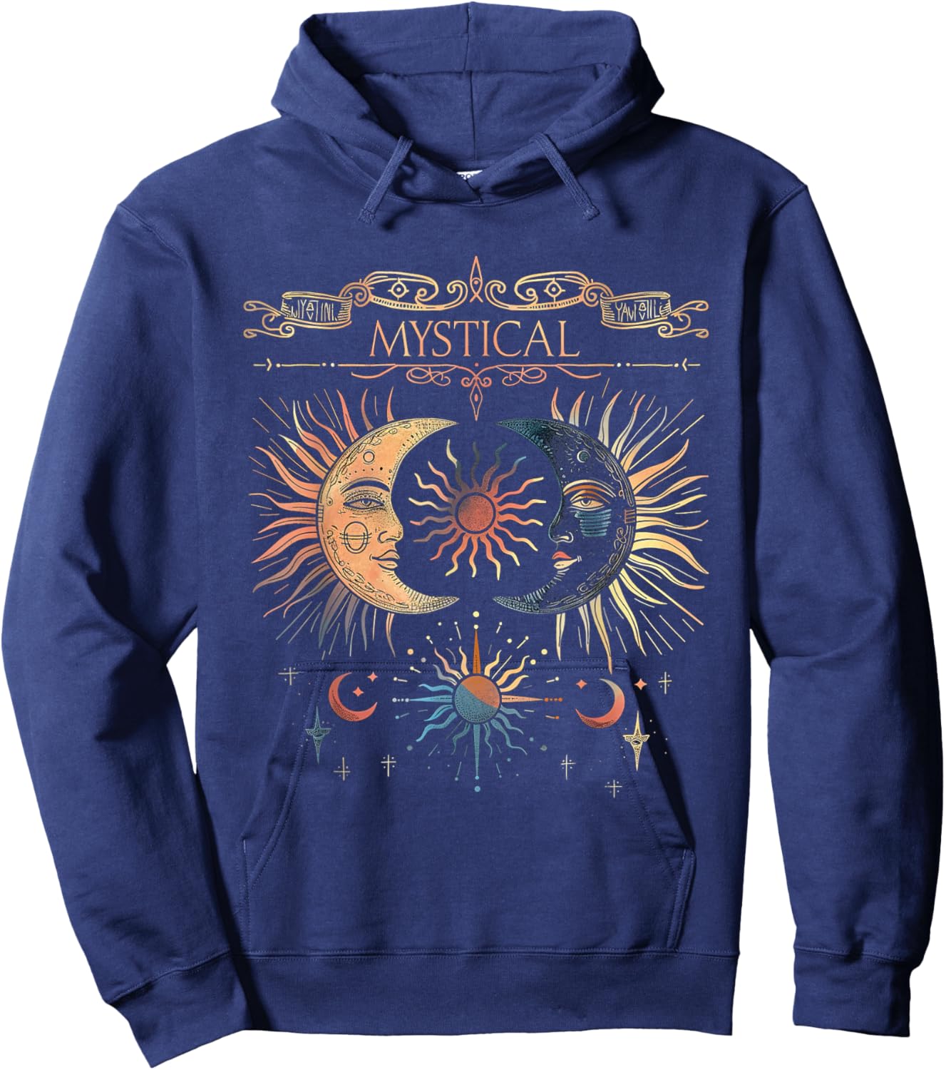 Mystical Sun and Moon Woman Mystic Flowers Aesthetic Hoodie - Hoodie | Navy