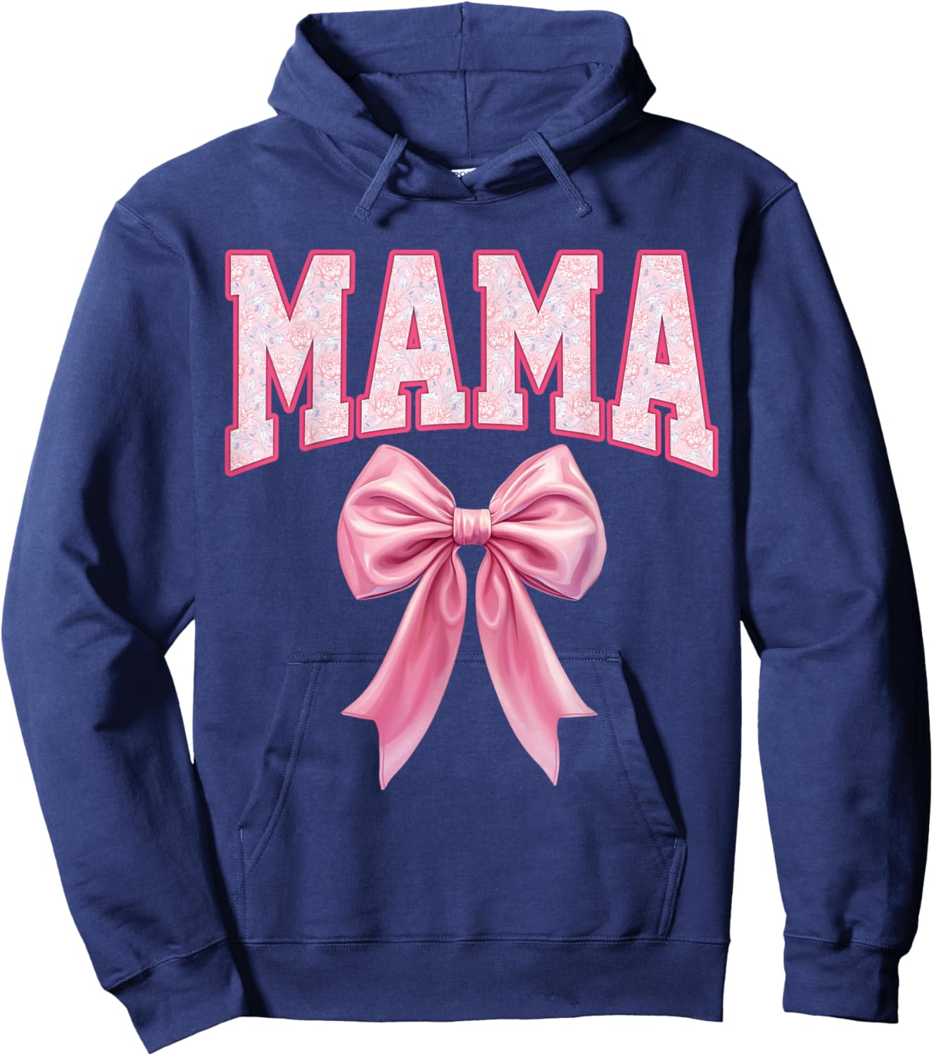 Mama Coquette Pink Bow Floral Mother's Day Mom Hoodie - Hoodie | Navy