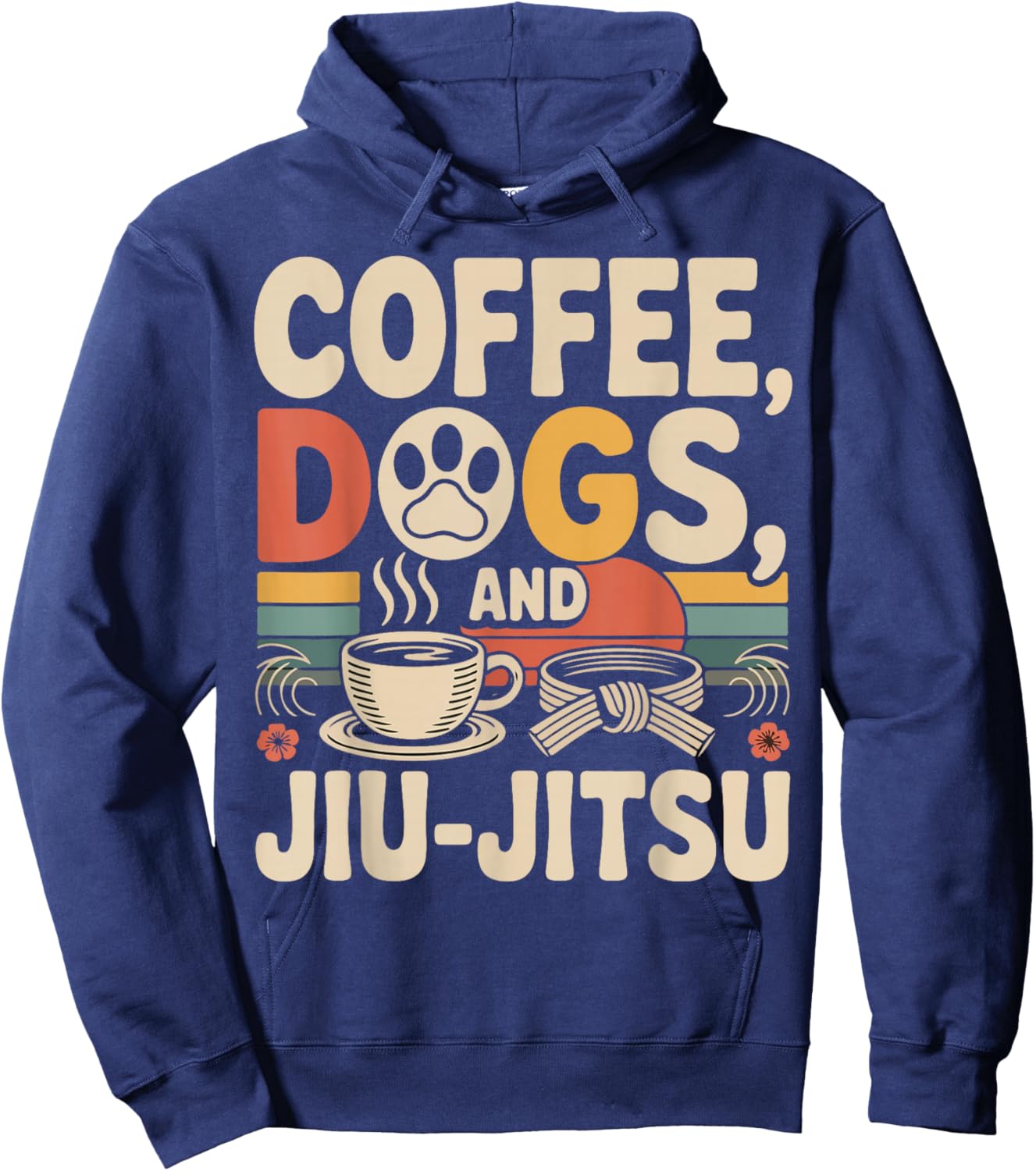 Jiu Jitsu Coffee Dog Retro Vintage Coffee Dogs and Jiu-Jitsu Hoodie - Hoodie | Navy