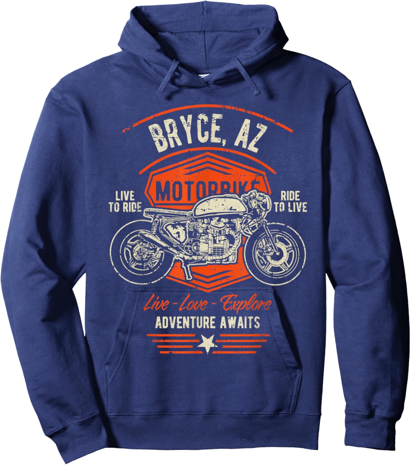 Bryce AZ USA Retro Distressed Style Motorcycle Design Hoodie - Hoodie | Navy