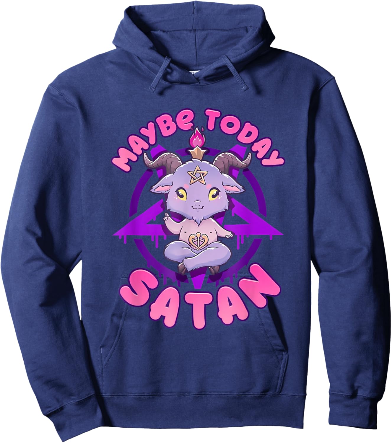 Maybe Today Satan Funny Satanism Quote Cute Kawaii Baphomet Hoodie - Hoodie | Navy