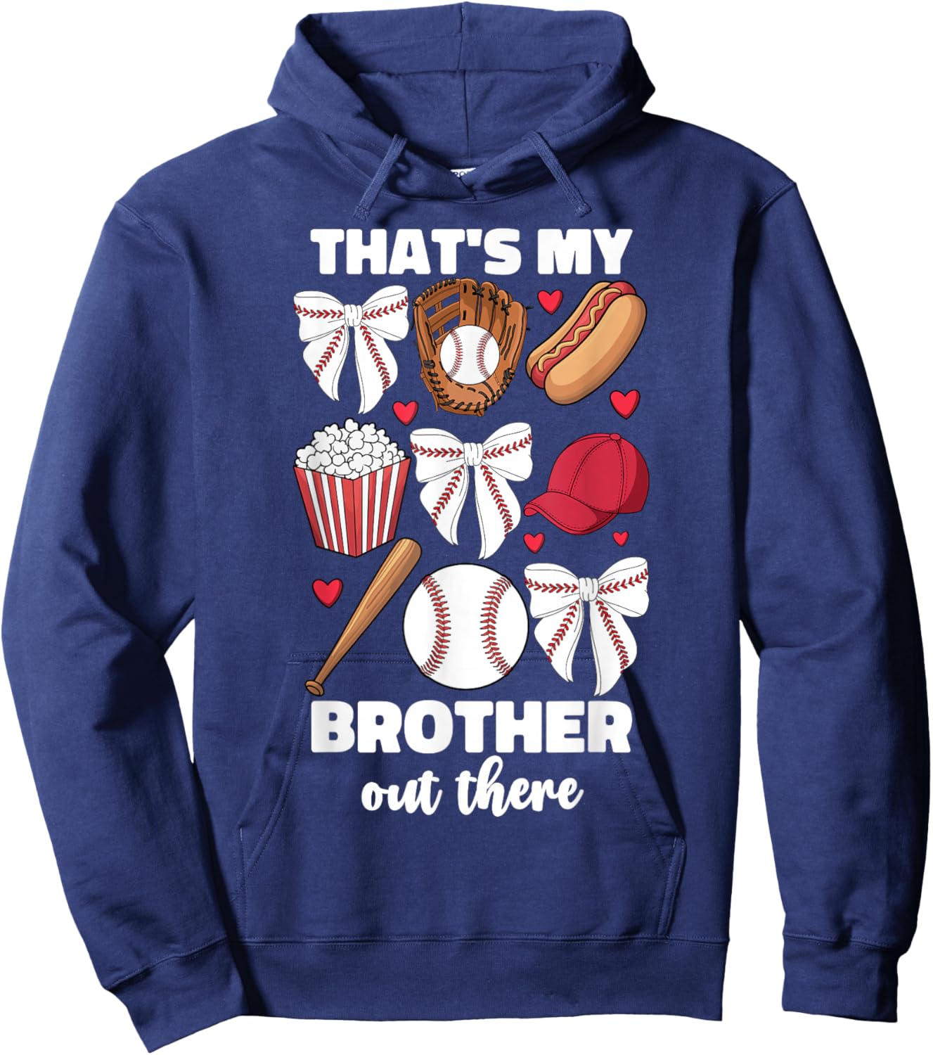 Baseball Sister Thats My Brother Out There Bow Girls Sibling Hoodie - Hoodie | Navy