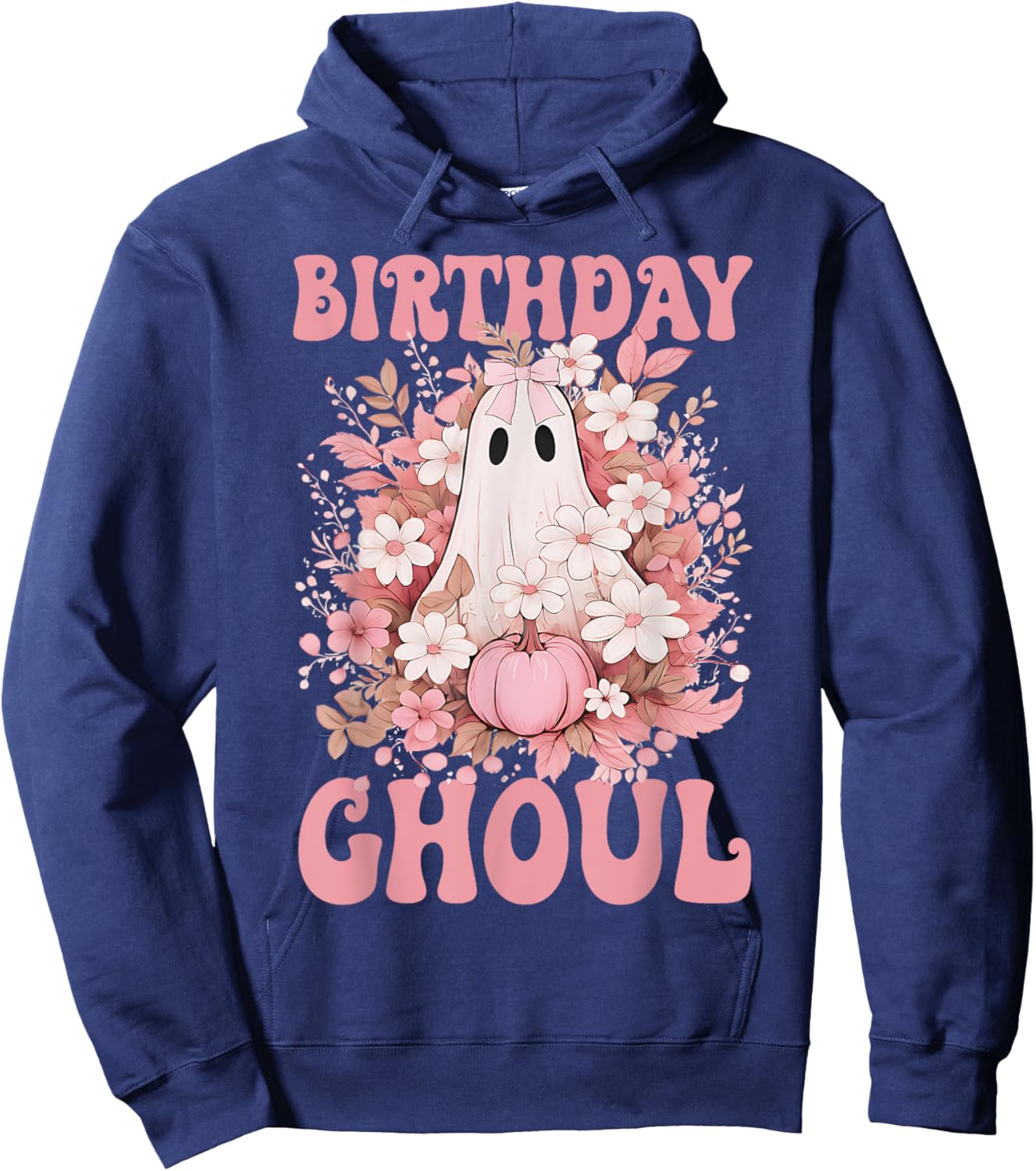 Birthday Ghoul Floral Ghost Bow Halloween Birthday Girls Hoodie - Hoodie | Navy
