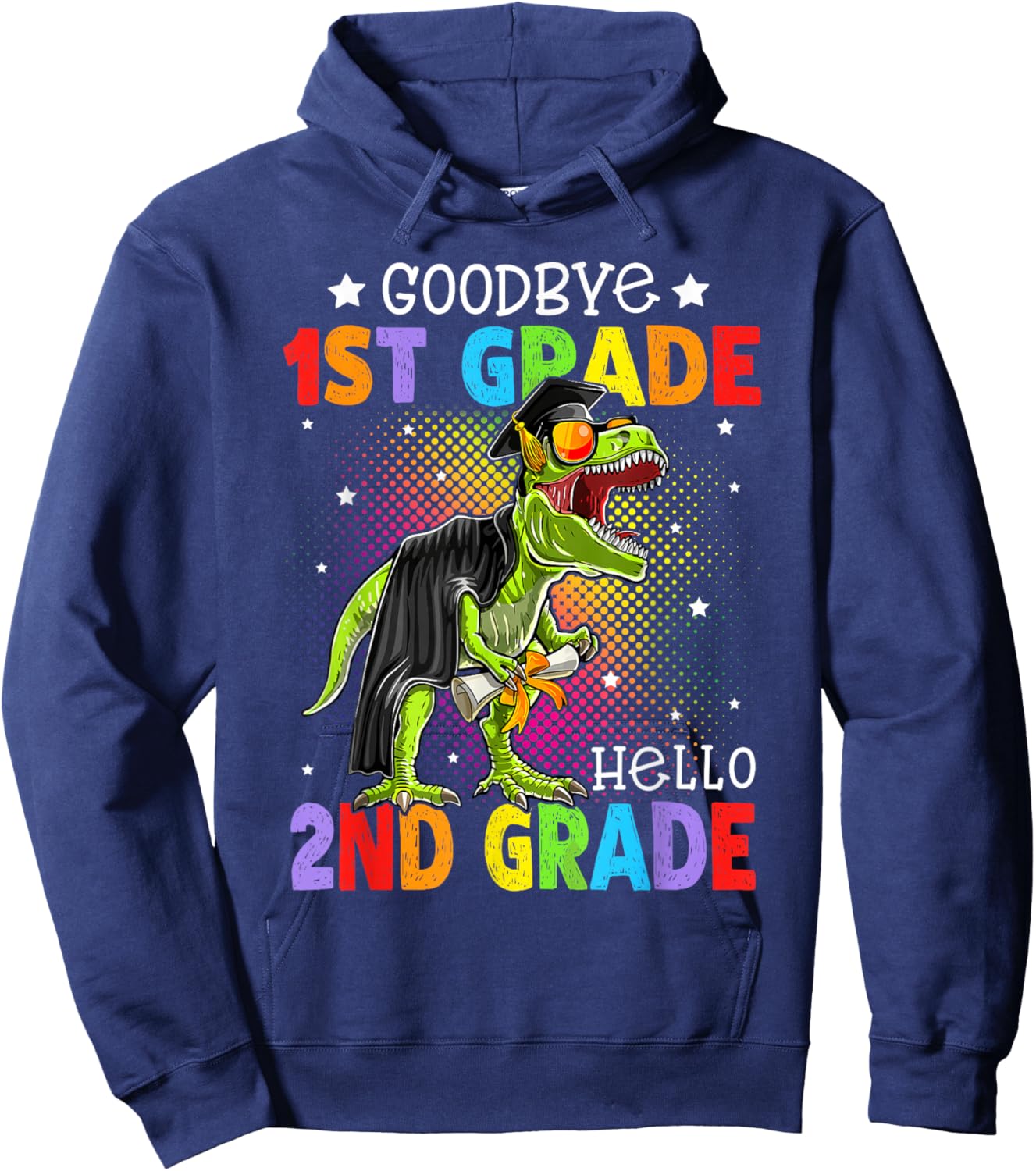 1st Grade Graduation Hello 2nd Grade T-Rex Dino Boys Kids Hoodie - Hoodie | Navy