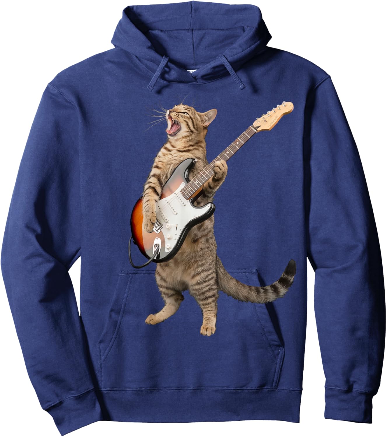 Cat Playing Guitar Shirt Kids Men Women Rock And Roll Band Hoodie - Hoodie | Navy