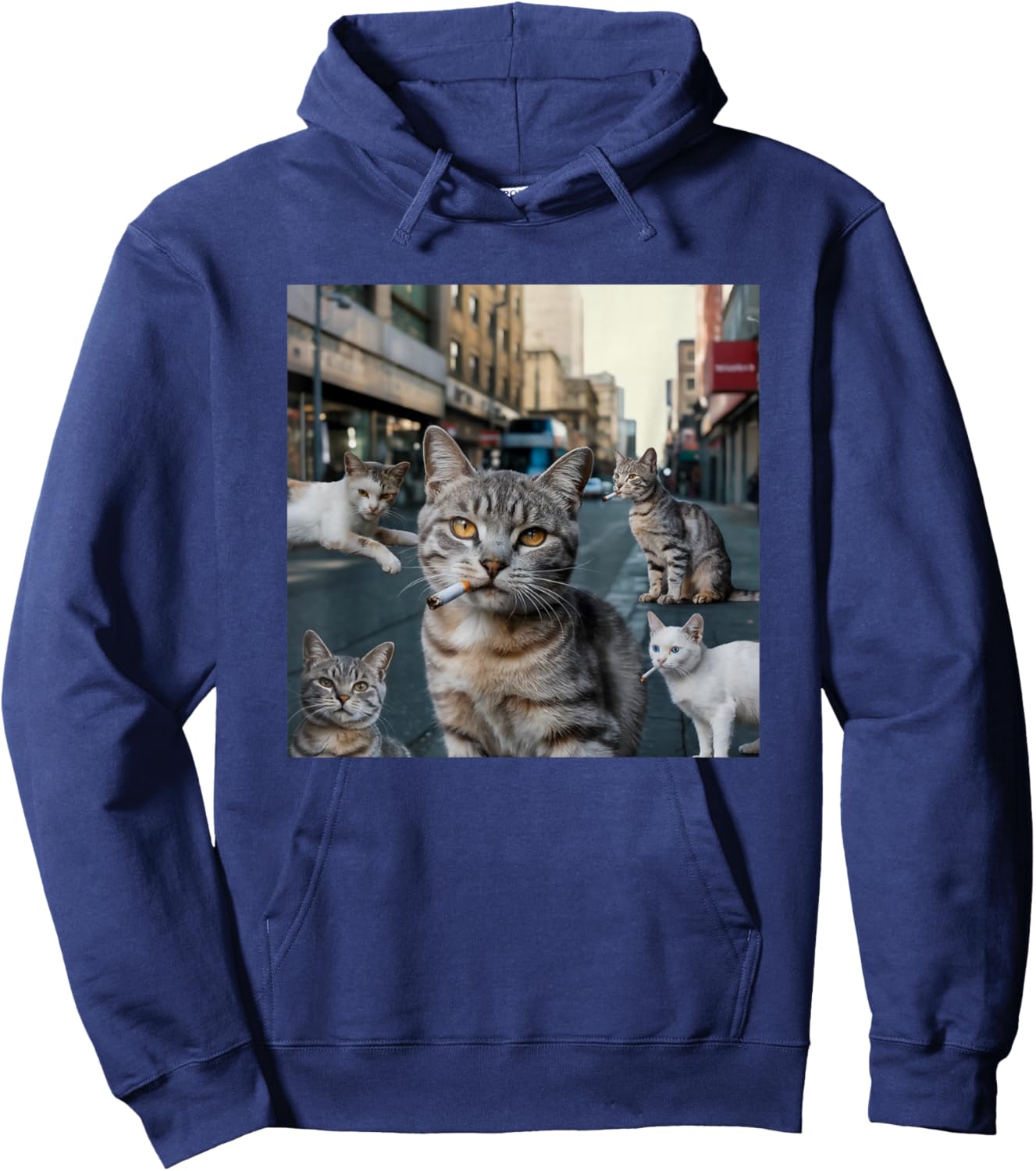 Street Gangster Cats Meme Cat Lovers Funny Memes Brainrot Hoodie - Hoodie | Navy
