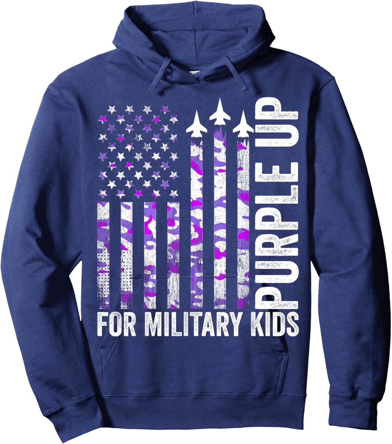 Purple Up for Military Kids USA Flag Military Child Month Hoodie - Hoodie | Navy