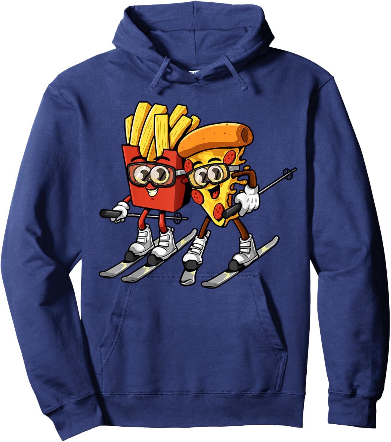 Pizza French Fries Ski Funny Skiier Fast Food Skiing Lovers Hoodie - Hoodie | Navy