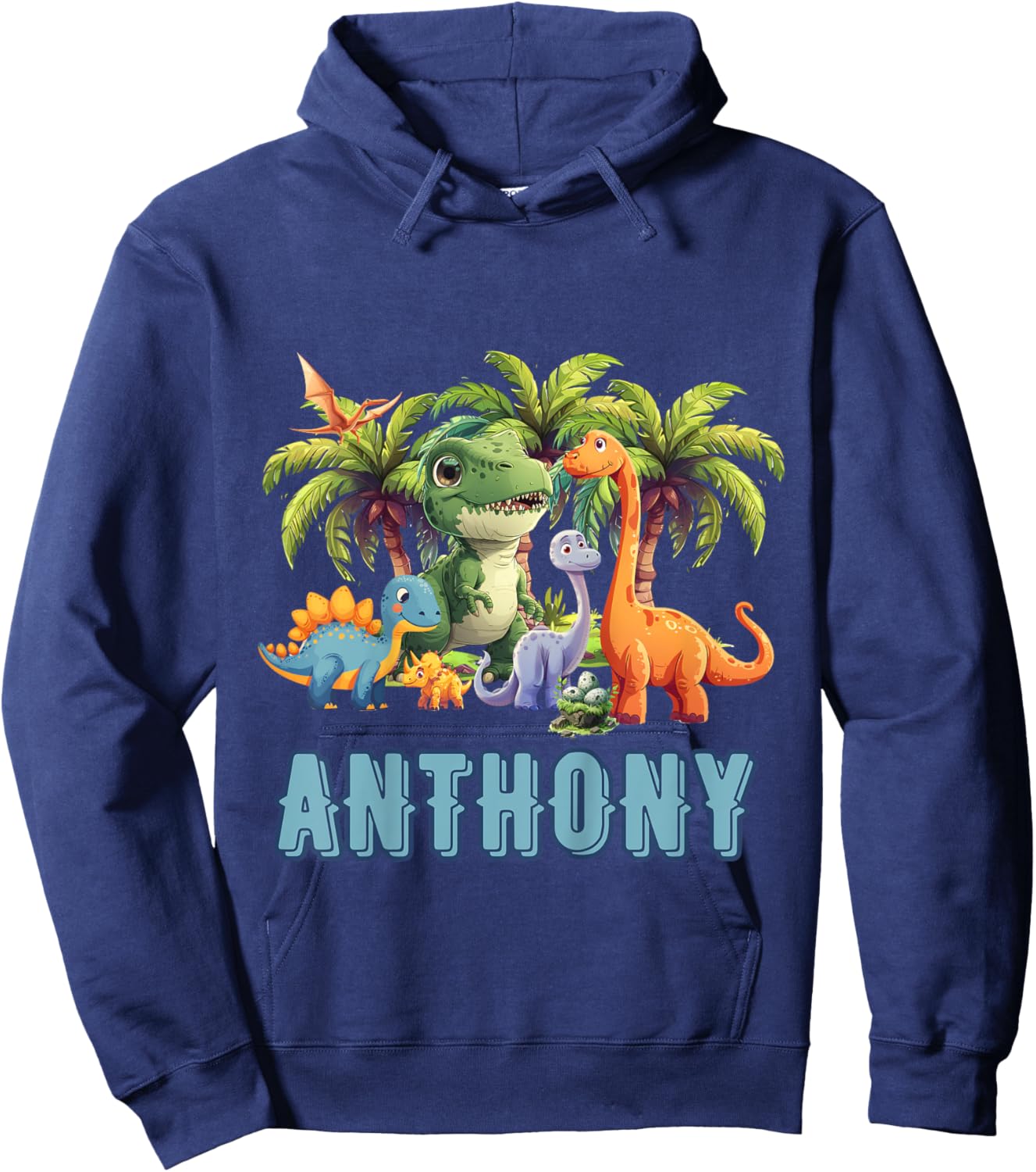 Kids ANTHONY Name Dinosaur Themed Baby Boy Toddler Cute Fun Hoodie - Hoodie | Navy