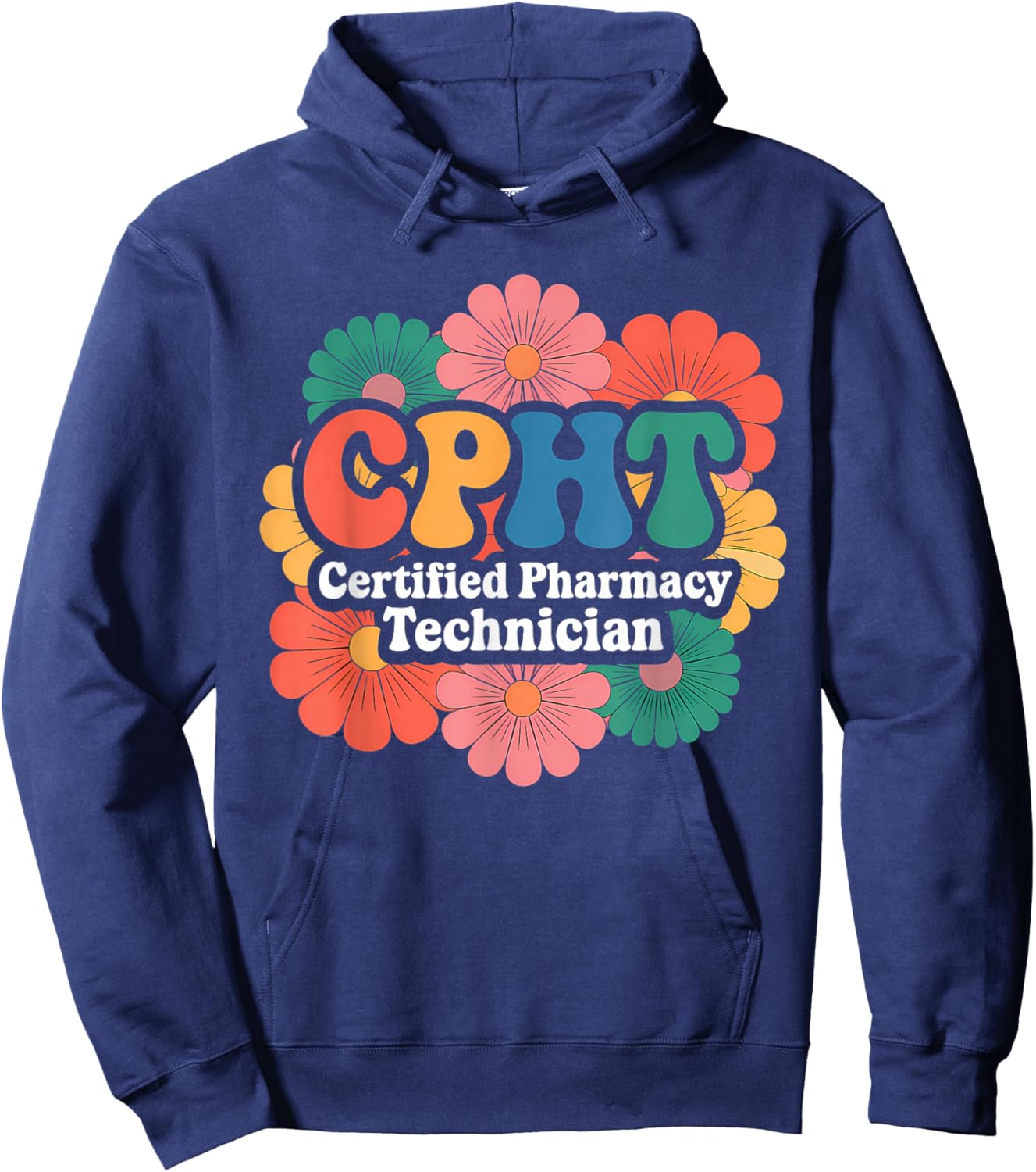 CPHT Certified Pharmacy Technician Floral Designs Hoodie - Hoodie | Navy