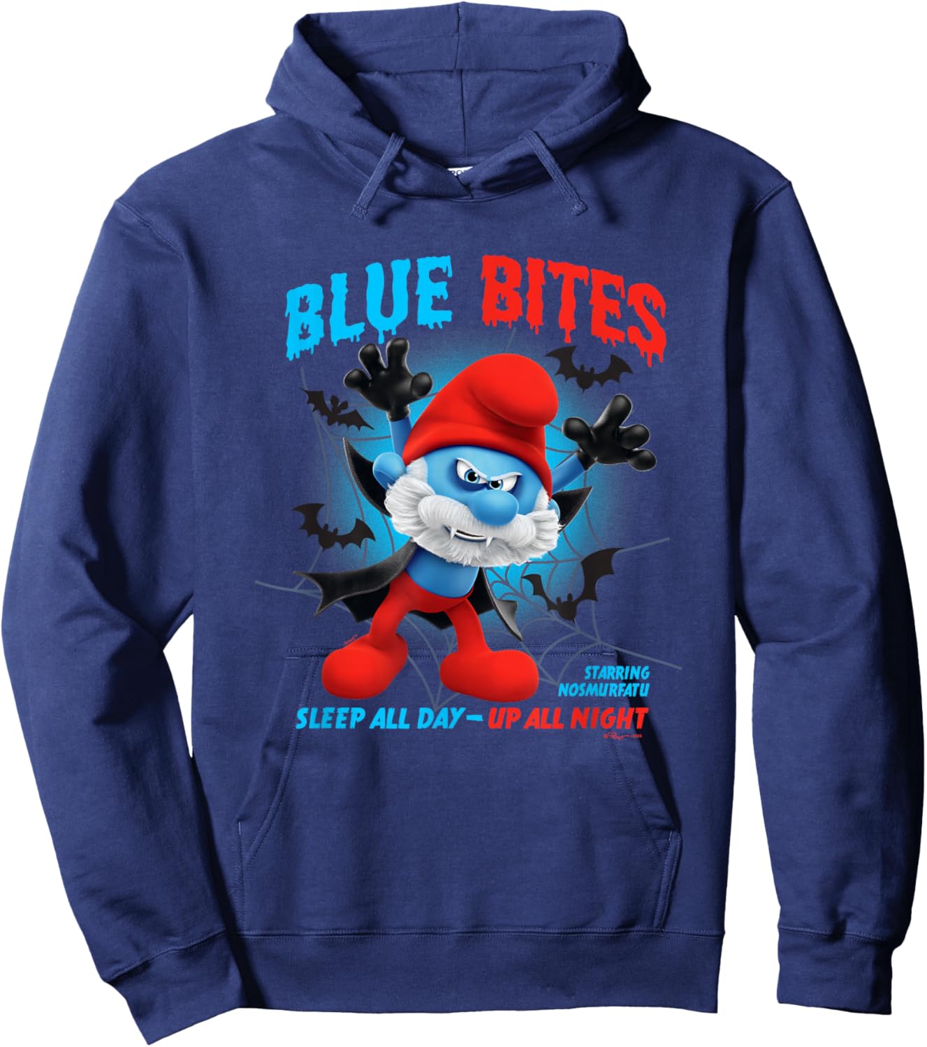 The Smurfs Halloween Papa Smurf Blue Bites Big Chest Logo Hoodie - Hoodie | Navy