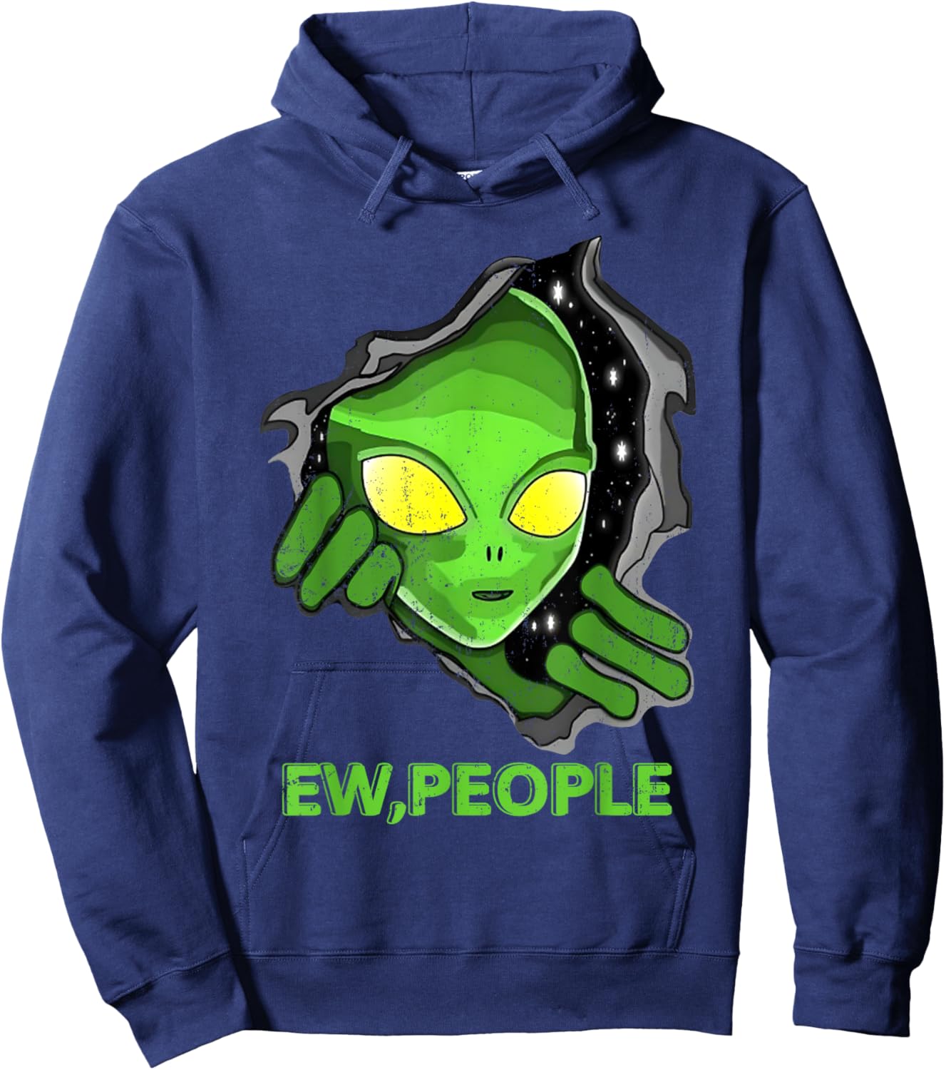 Alien Face Ew People Funny UFO Introvert Meme Men Women Kids Hoodie - Hoodie | Navy