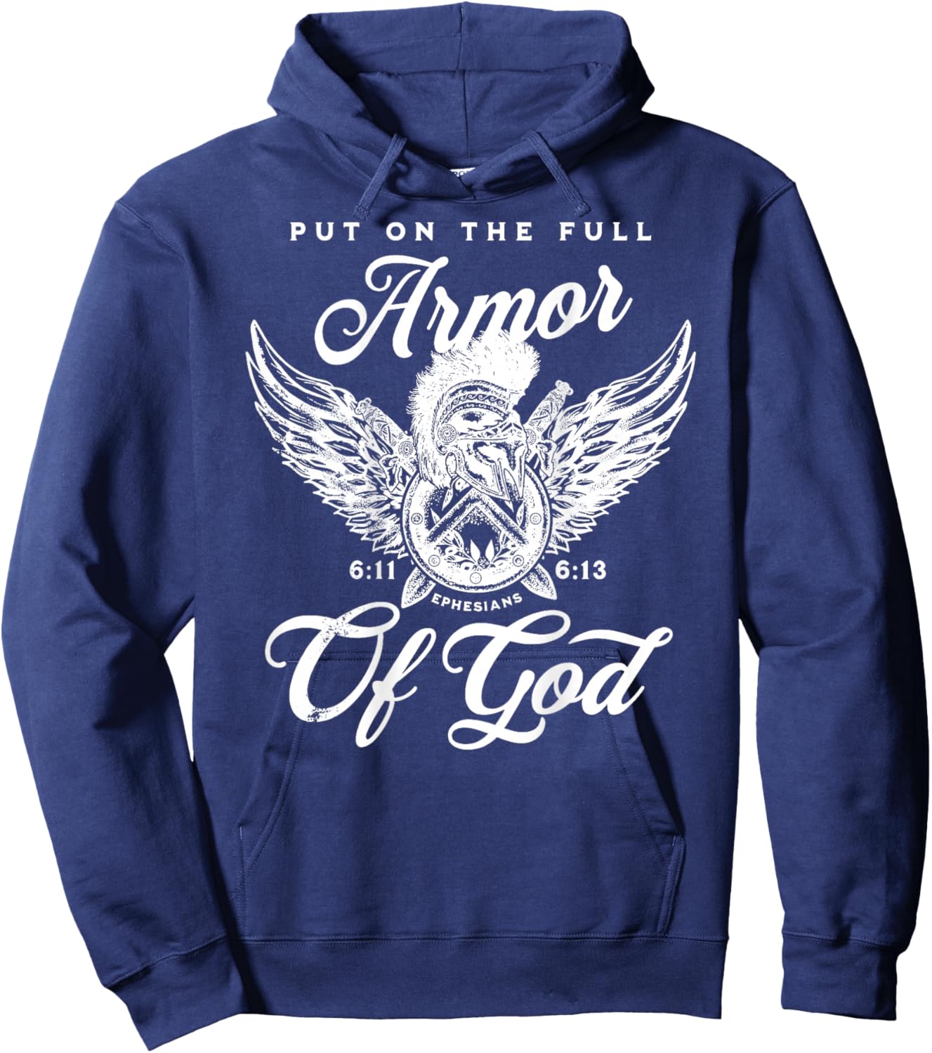 (On back) Full Armor of God Christian Bible Verse Hoodie - Hoodie | Navy